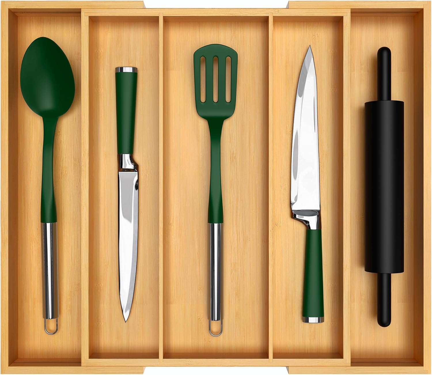 ROYAL CRAFT WOOD Luxury Bamboo Kitchen Drawer Organizer - Expandable Utensil Organizer for Drawer - Multi-Use Drawer Organizer Set