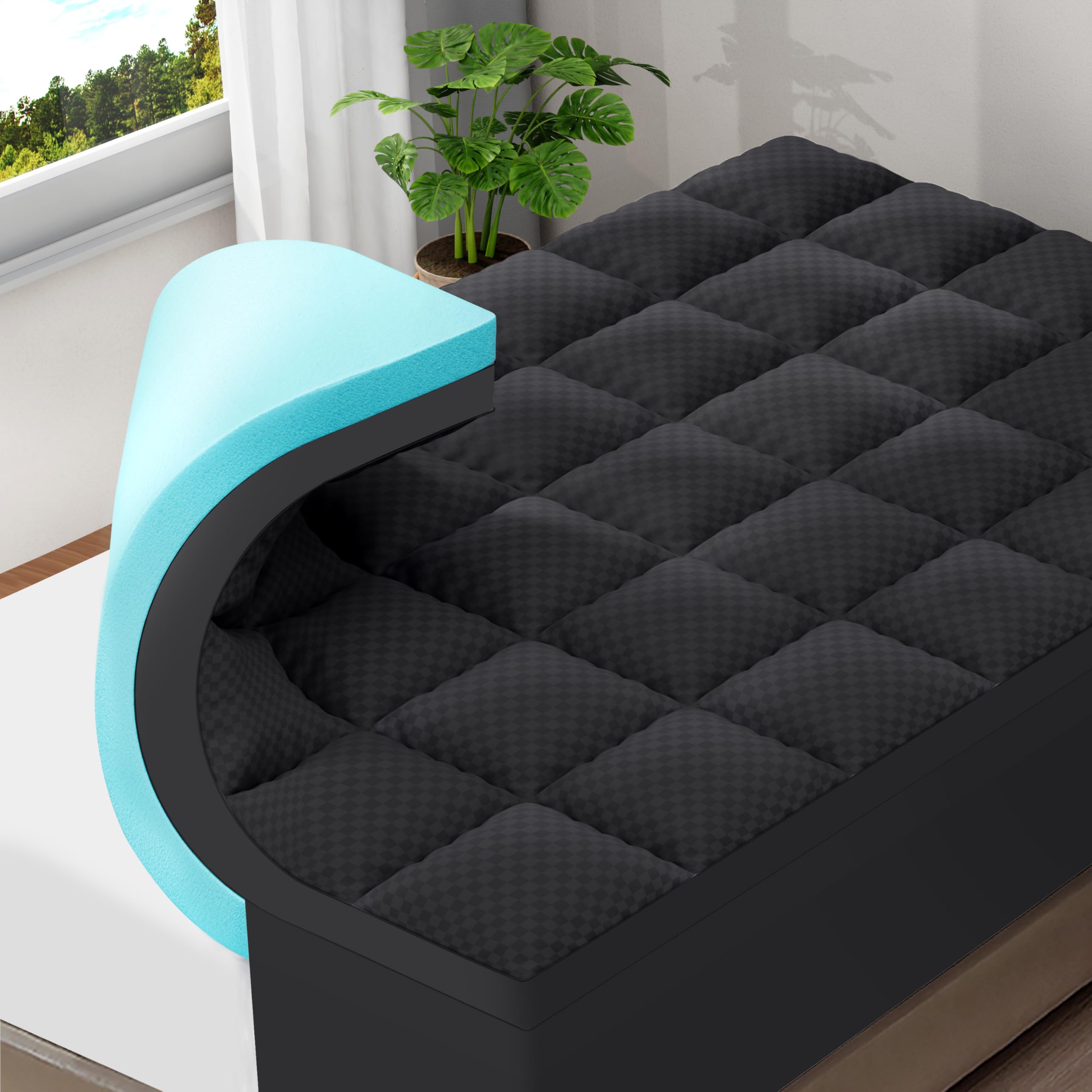 OLANLY Dual-Layer 4 Inch Queen Size Memory Foam Mattress Topper for Back Pain, 2 Inch Cooling Pillow Top Mattress Pad Cover and 2 Inch Gel Memory Foam Topper, Deep Elastic Pocket, Grey