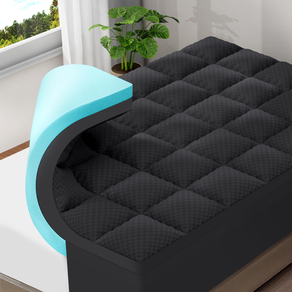 OLANLY Dual-Layer 4 Inch Queen Size Memory Foam Mattress Topper for Back Pain, 2 Inch Cooling Pillow Top Mattress Pad Cover and 2 Inch Gel Memory Foam Topper, Deep Elastic Pocket, Grey