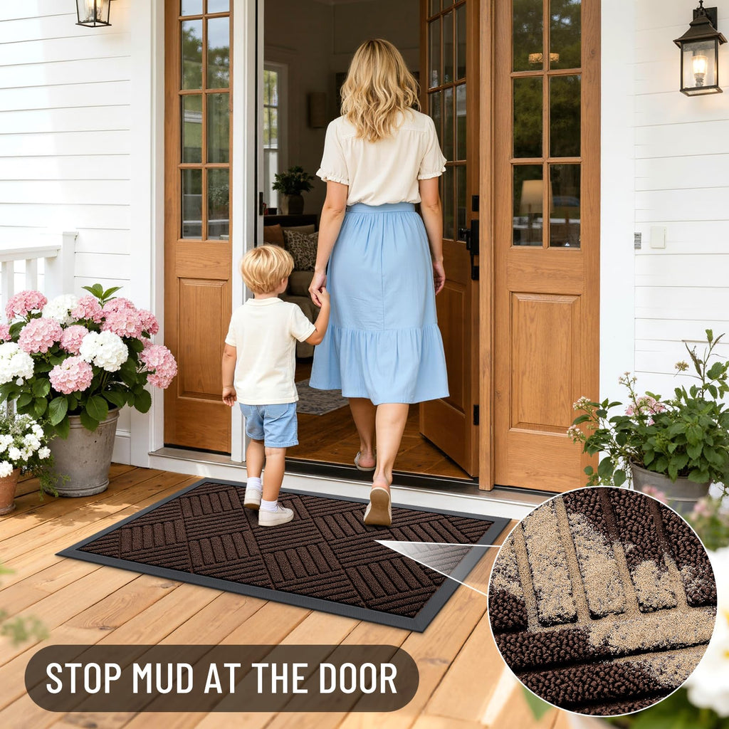 OLANLY Front Door Mat Outside Entrance 29.5x17, Absorbent, Heavy Duty Sturdy Natural Rubber Doormat Indoor Outdoor, Stain and Fade Resistant, Non-Slip Low Profile Floor Mat for Entryway, Grey Diamond