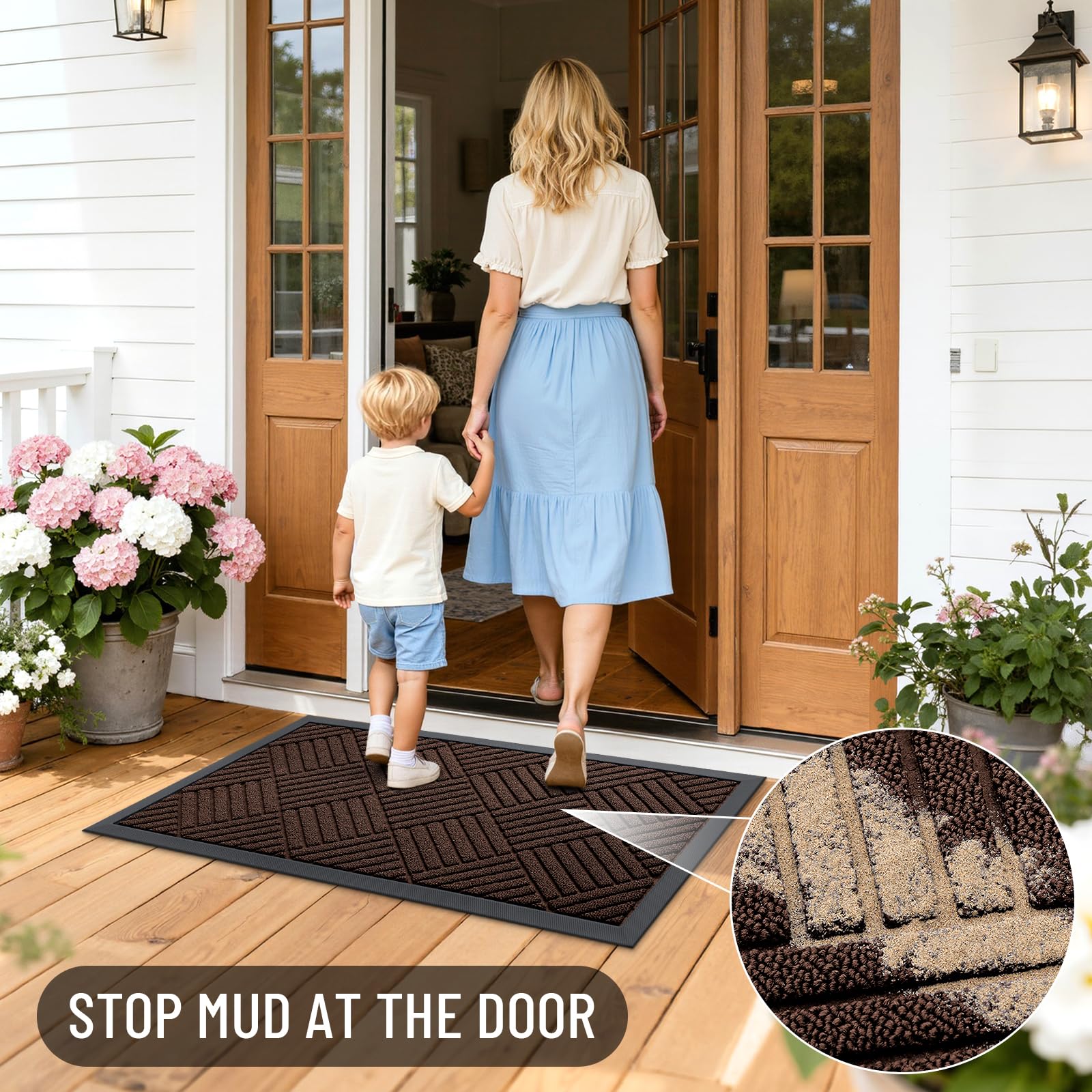 OLANLY Front Door Mat Outside Entrance 29.5x17, Absorbent, Heavy Duty Sturdy Natural Rubber Doormat Indoor Outdoor, Stain and Fade Resistant, Non-Slip Low Profile Floor Mat for Entryway, Grey Diamond