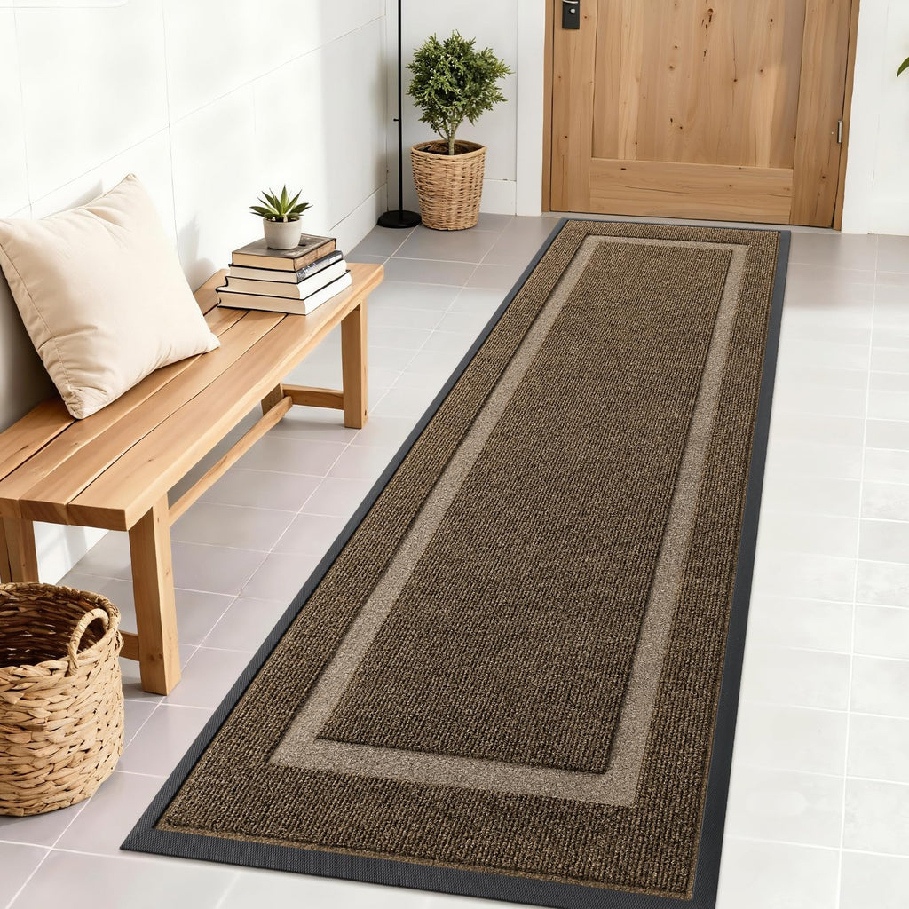 OLANLY Front Door Mat Indoor Outdoor Entrance, Waterproof All-Season, All-Weather Doormat, Sturdy Natural Rubber, Fade Resistant, Low Profile, Easy Clean Patio Porch Entryway Mat, 29.5x17, Black