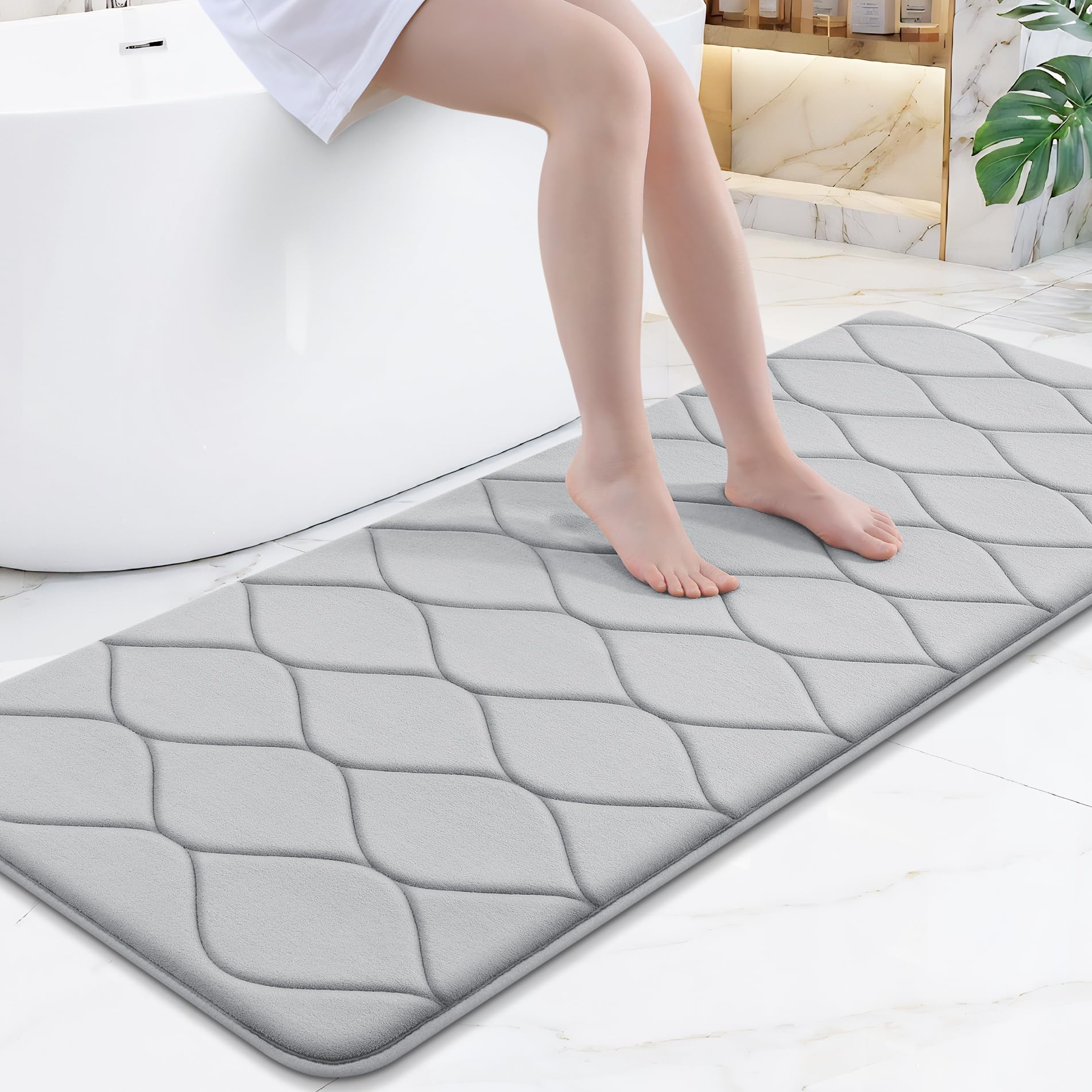 Smiry Memory Foam Bath Mat 30''x20'', Ultra Soft Non-Slip Bathroom Rug, Plush Water Absorbent Quick Dry and Machine Washable Floor Mat for Shower, Tub & Home Decor, Grey