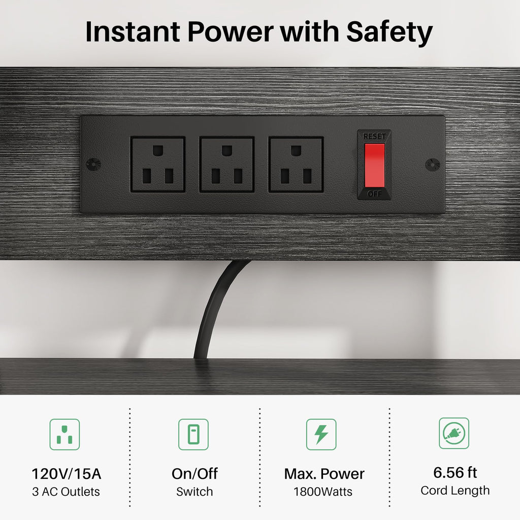 Baker Rack with Power Outlet - Microwave Stand with Storage, Large Coffee Bar Station with 14 Hooks, Metal Kitchen Shelf Rack for Spices, Pots (Rustic Brown) | with Power Outlet, with Storage, with 14 Hooks, for Spices, for Pots