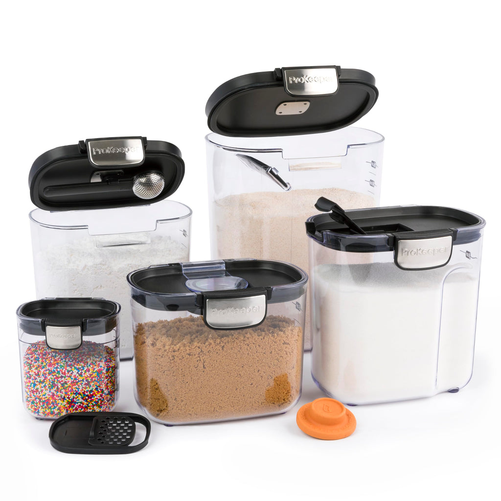 ProKeeper+ Airtight Food Storage Container Set – Clear Plastic Flour and Sugar Canister Set with Magnetic Accessories for Kitchen Organization (Grey, 9-Piece)