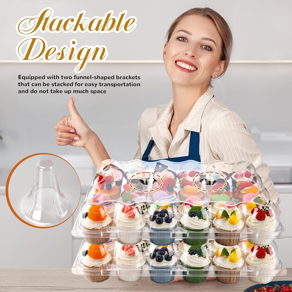 24 Count Cupcake Containers 10 Pack Cupcake Holders with Detachable Tall Dome Lids Clear Plastic Stackable Cupcake Boxes for 240 Cupcakes, BPA Free, Standard Size