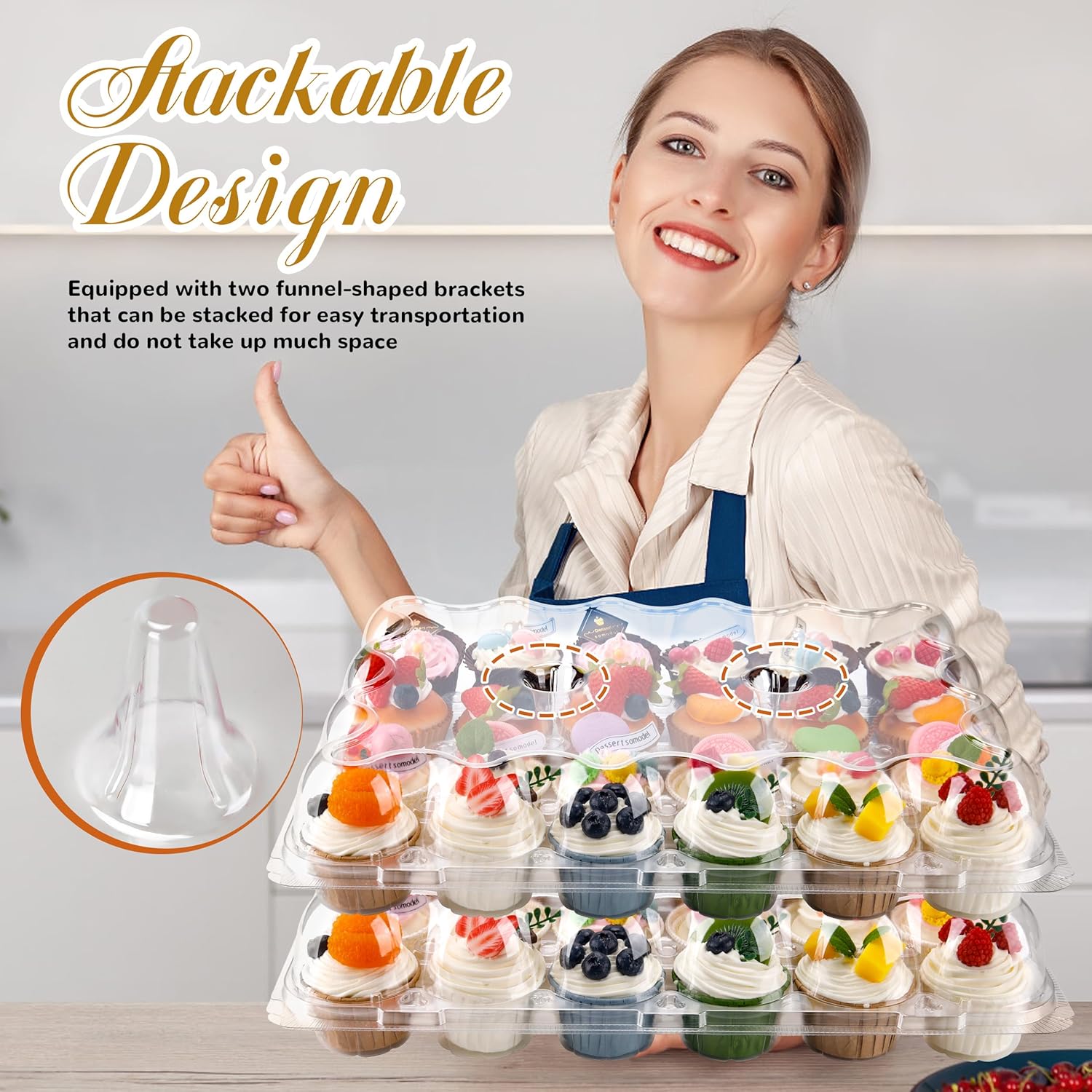 24 Count Cupcake Containers 10 Pack Cupcake Holders with Detachable Tall Dome Lids Clear Plastic Stackable Cupcake Boxes for 240 Cupcakes, BPA Free, Standard Size