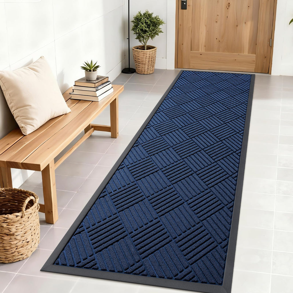 OLANLY Front Door Mat Outside Entrance 29.5x17, Absorbent, Heavy Duty Sturdy Natural Rubber Doormat Indoor Outdoor, Stain and Fade Resistant, Non-Slip Low Profile Floor Mat for Entryway, Grey Diamond