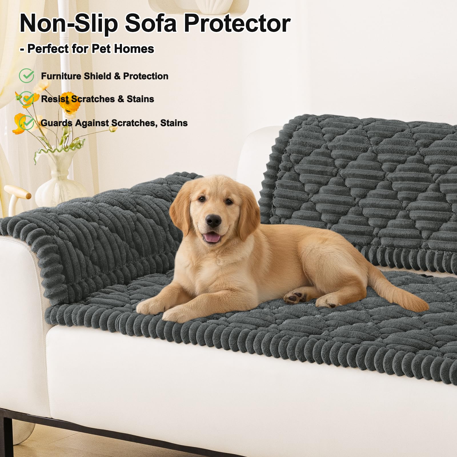Smiry Pet Couch Cover for Dogs Washable, Non-Slip Fuzzy Couch Covers for 3 Cushion Sofa Pet Friendly, Soft Thick Furniture Protector Sofa Slipcover Mat for Dogs (Camel, 27.6" x 59")