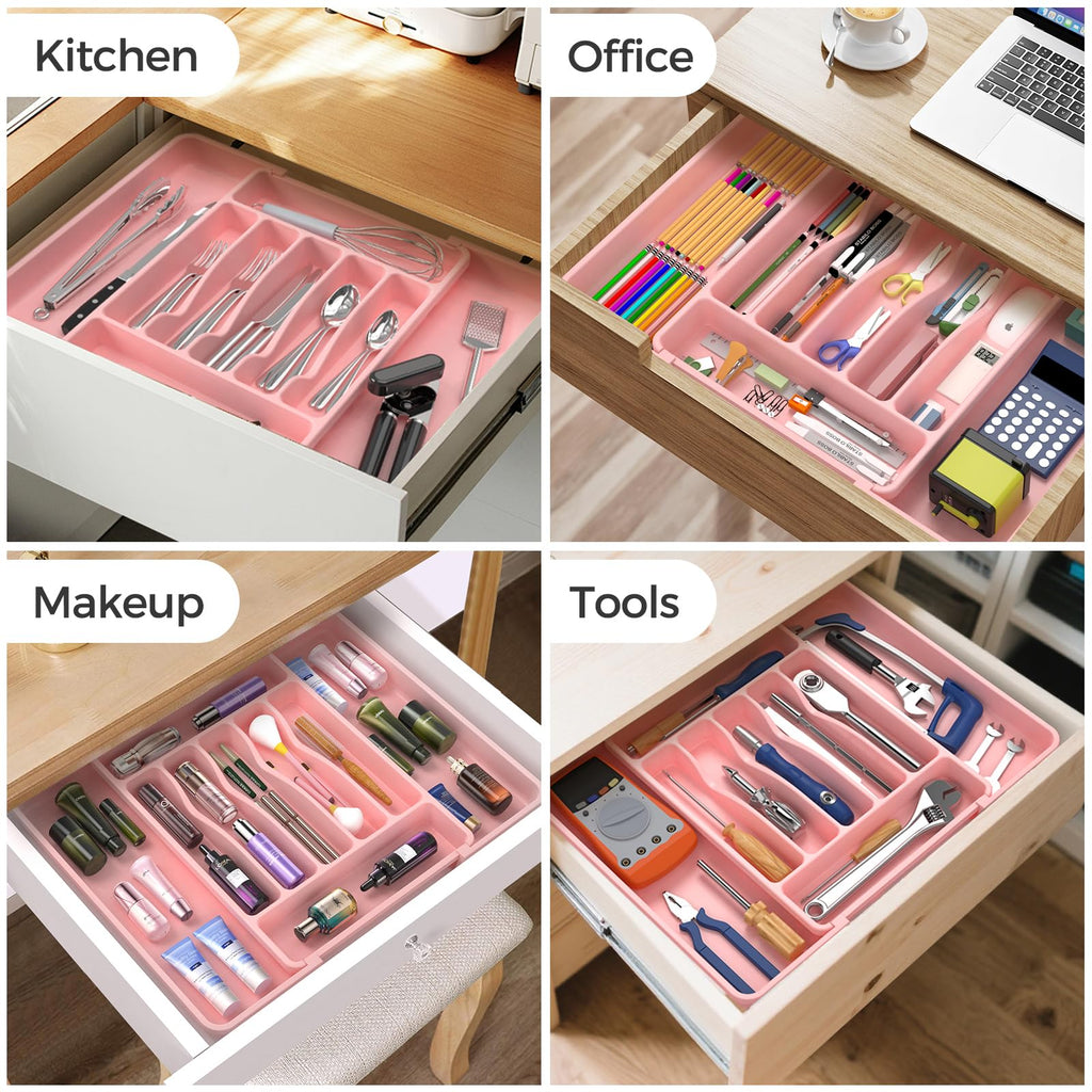 Extra Large Expandable Silverware Organizer, BPA-Free Food-Safe Cutlery Flatware Organizer, Kitchen Utensil Drawer Organizer, Adjustable Silverware Holder for Spoons Forks Knives, Black