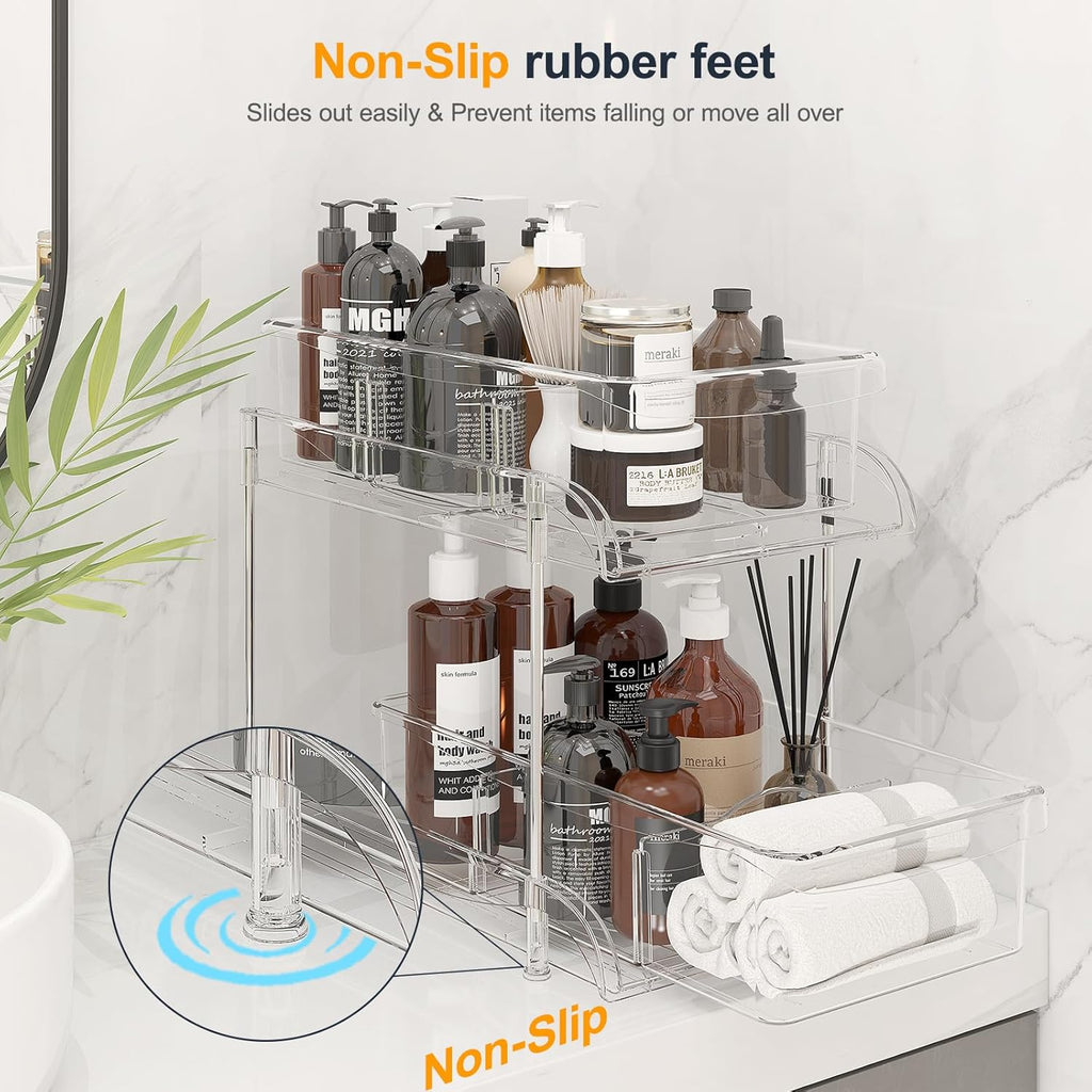 2 Pack Bathroom Cabinet Organizer, 3 Pack Under Sink Organizers and Storage L-Shaped