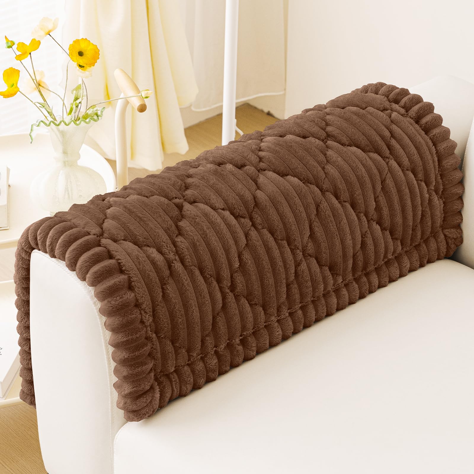 Smiry Pet Couch Cover for Dogs Washable, Non-Slip Fuzzy Couch Covers for 3 Cushion Sofa Pet Friendly, Soft Thick Furniture Protector Sofa Slipcover Mat for Dogs (Camel, 27.6" x 59")
