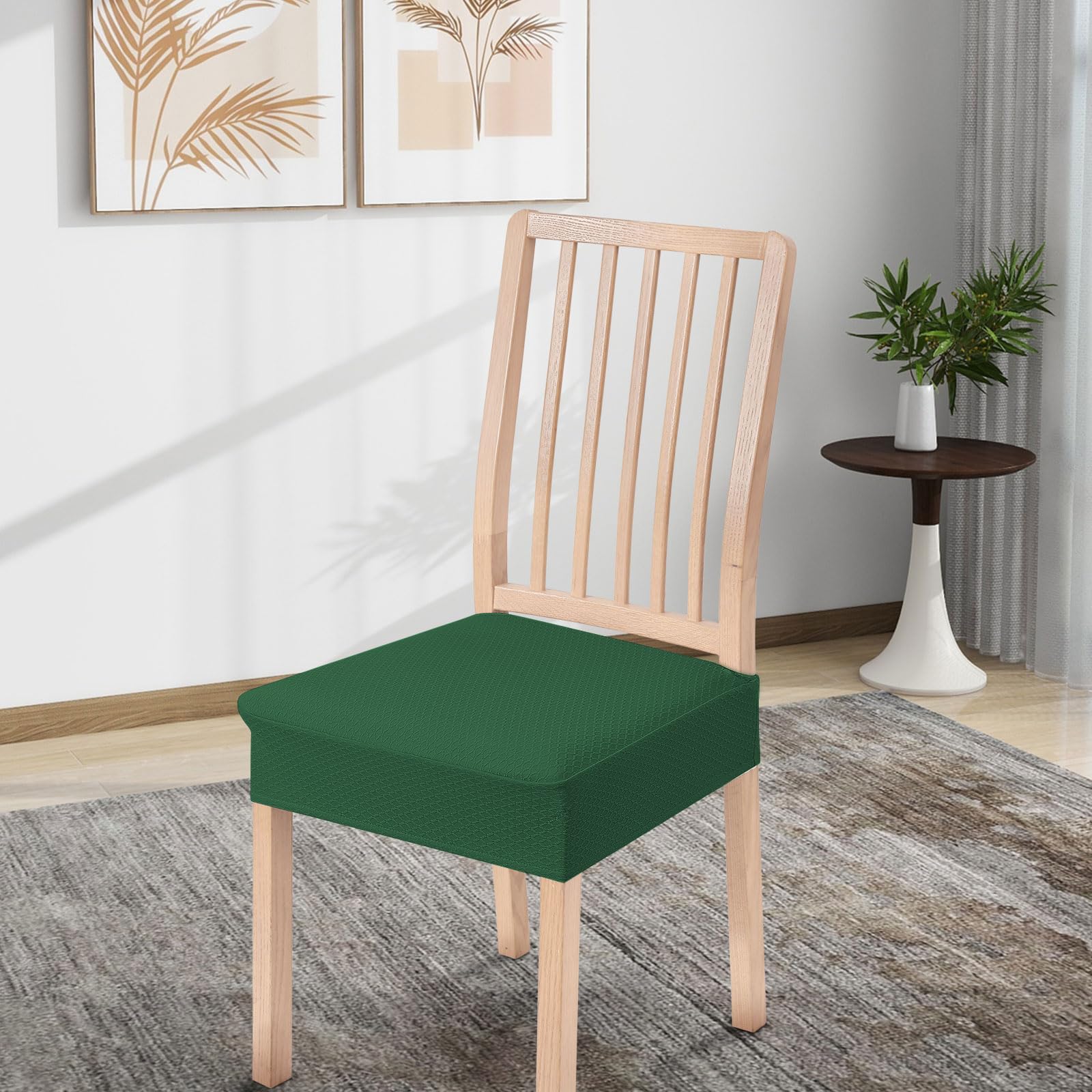 Smiry Stretch Jacquard Seat Covers for Dining Room Chairs Set of 6, Removable Washable Chair Seat Protector Slipcovers, No Rear Covers, Beige