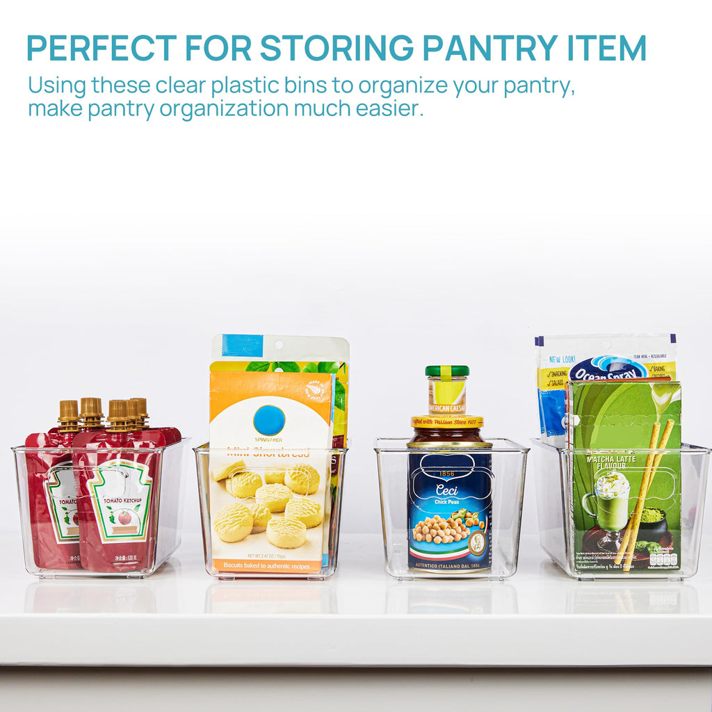 Vtopmart 6 PCS Clear Plastic Storage Bins, Pantry Organizer Containers with Handle for Refrigerator, Fridge, Cabinet, Kitchen, Countertops, Cupboard, Home Organization and Storage, XL