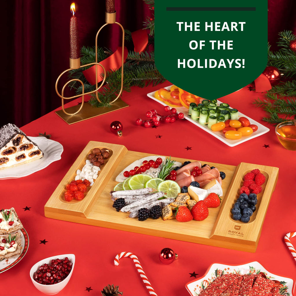 ROYAL CRAFT WOOD Premium Bamboo Charcuterie Board Set - Cheese Platter & Serving Tray & Serving Utensils - Perfect Housewarming Gift, Wedding, Bridal Shower Gift - Ideal for Entertaining and New Home