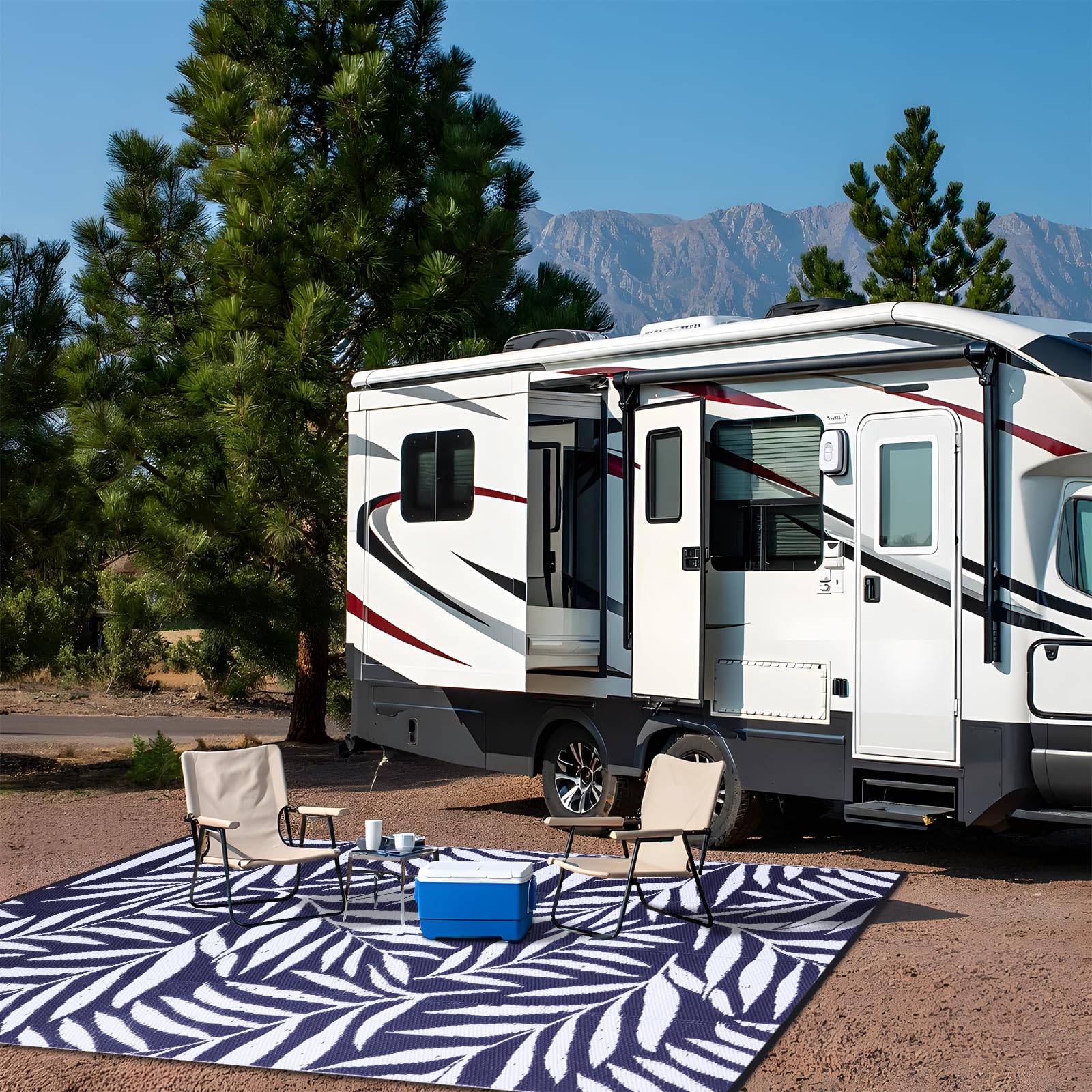 OLANLY Waterproof Outdoor Rug 5x8 ft, Reversible Outdoor Plastic Straw Rug with Leaf Pattern, RV Mat, Indoor Outdoor Carpet for Patio, Camping, Balcony, Deck, Backyard, Grey & White