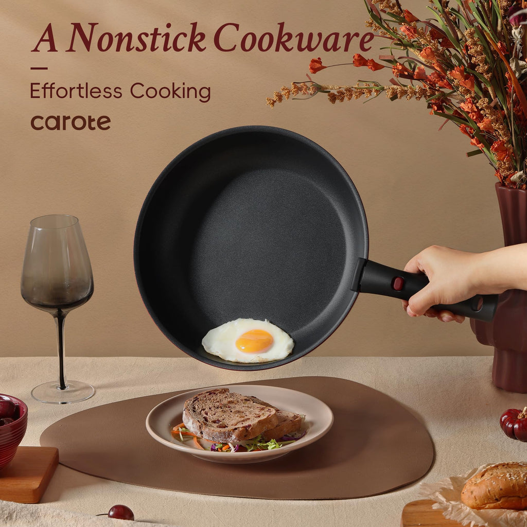 CAROTE 17pcs Pots and Pans Set, Nonstick Cookware Set Detachable Handle, Induction Kitchen Cookware Sets Non Stick with Removable Handle, RV Cookware Set, Oven Safe