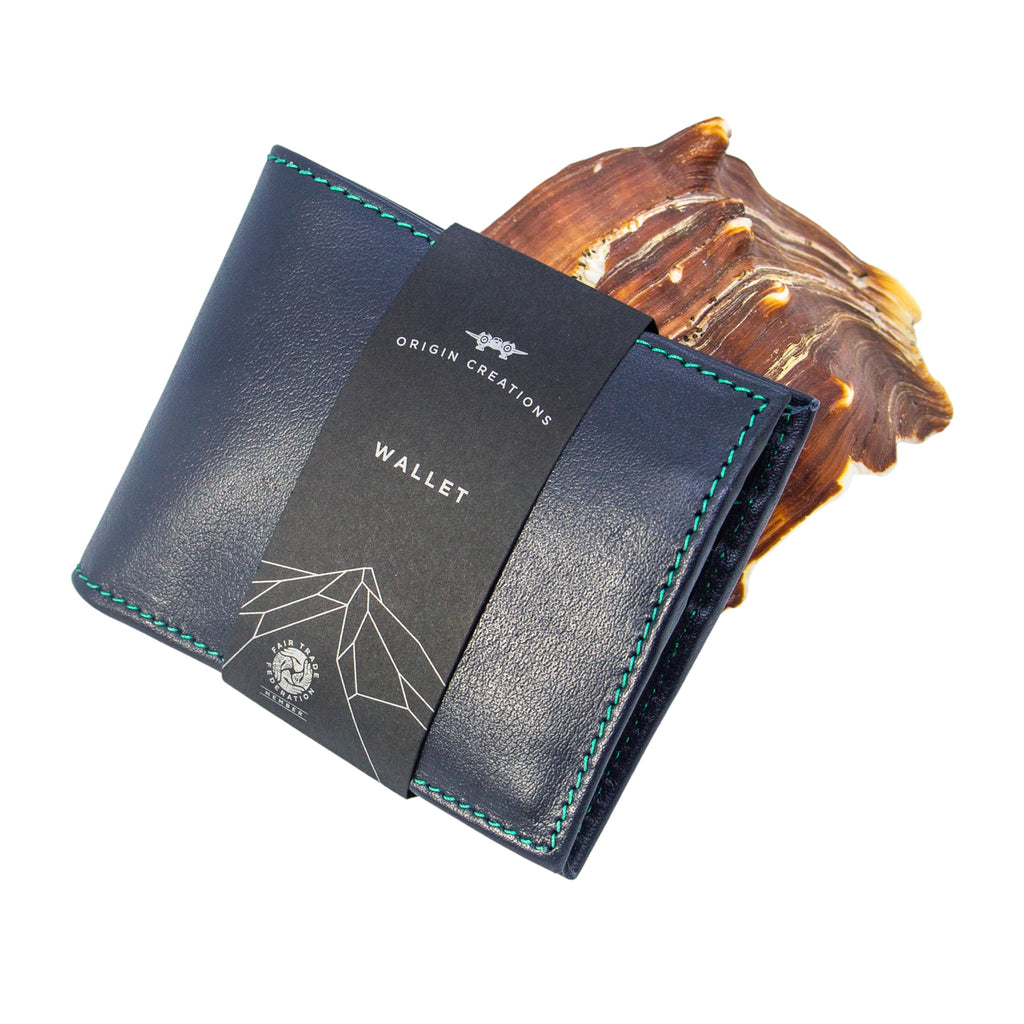 TWIN ENGINE COFFEE Handcrafted Leather Wallet, Extra Capacity Bifold Wallet with Bonus Insert + 2 ID Windows, Hand Stitched Top Grain, Slim Billfold with 8 Card Slots, Origin Creations (Deep Ocean)