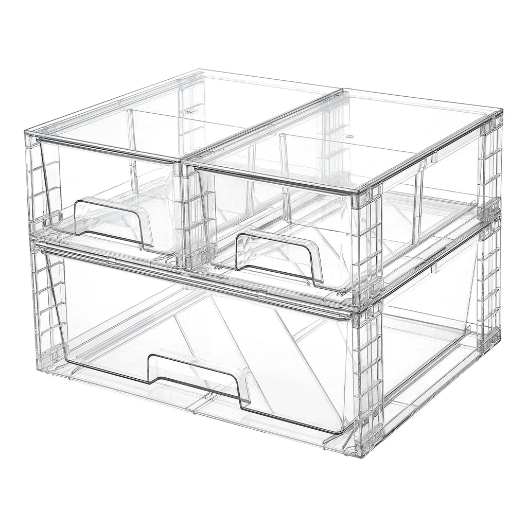 Vtopmart 3 Pack Stackable Storage Drawers, Easily Assemble Acrylic Bathroom Undersink Organizers,Clear Plastic Storage Bins for Closet,Cabinet,Pantry,Medicine Organization