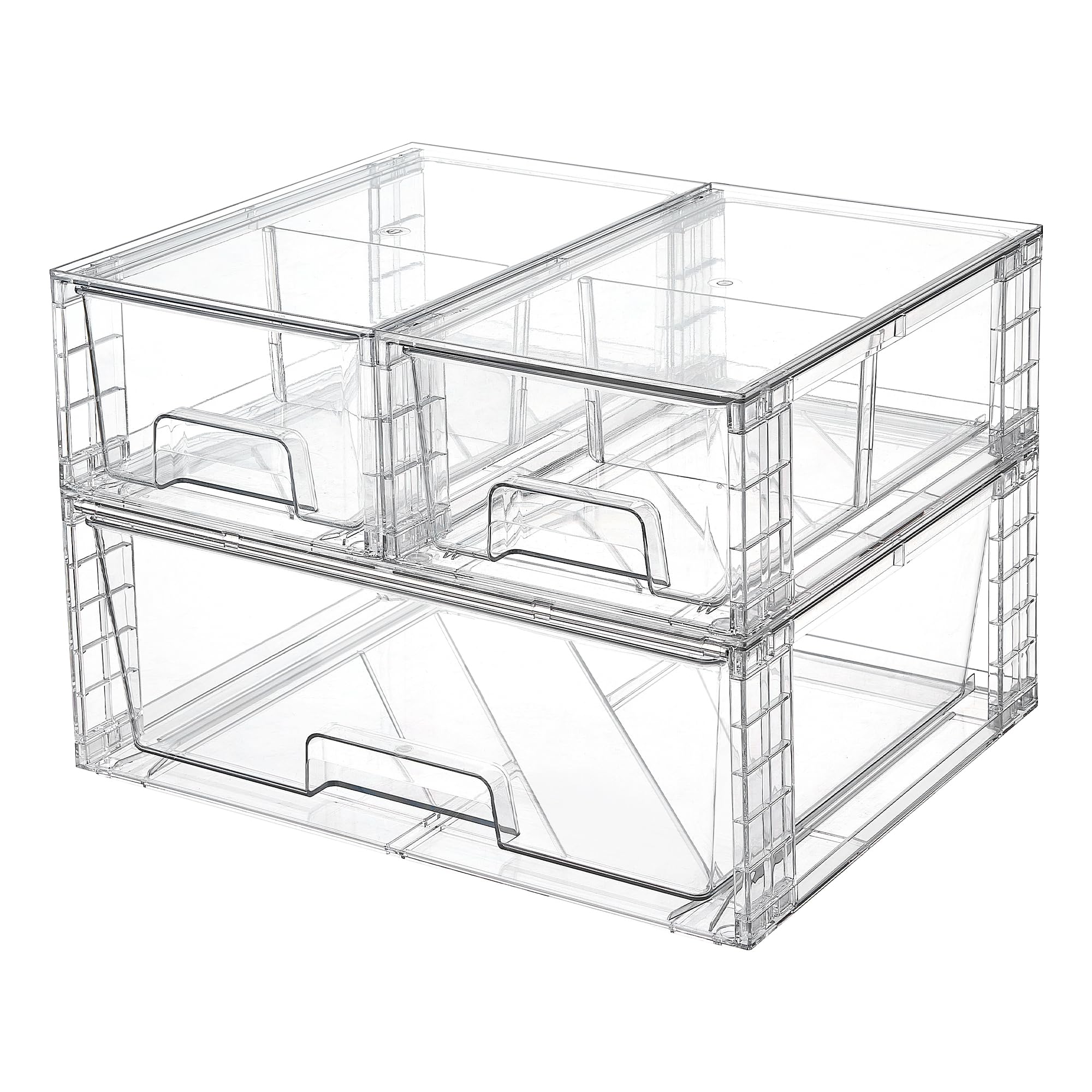 Vtopmart 3 Pack Stackable Storage Drawers, Easily Assemble Acrylic Bathroom Undersink Organizers,Clear Plastic Storage Bins for Closet,Cabinet,Pantry,Medicine Organization