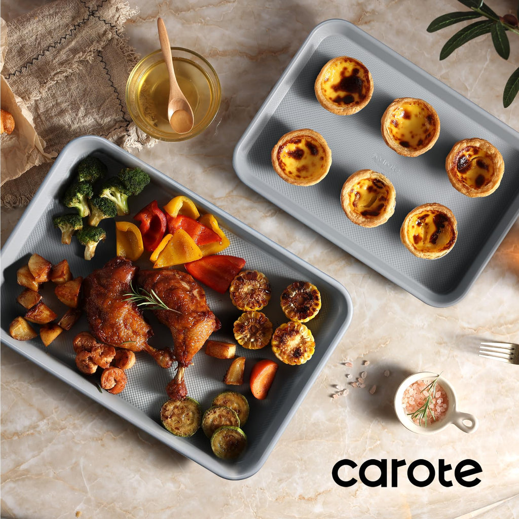 CAROTE 3-Piece Baking Pan Set - Bakeware Set, Baking Sheet Set Including 13 Inch 15 Inch 17 Inch Sheet Pan, Cookie Sheet for Baking, Royal Violet, Blue & Grey