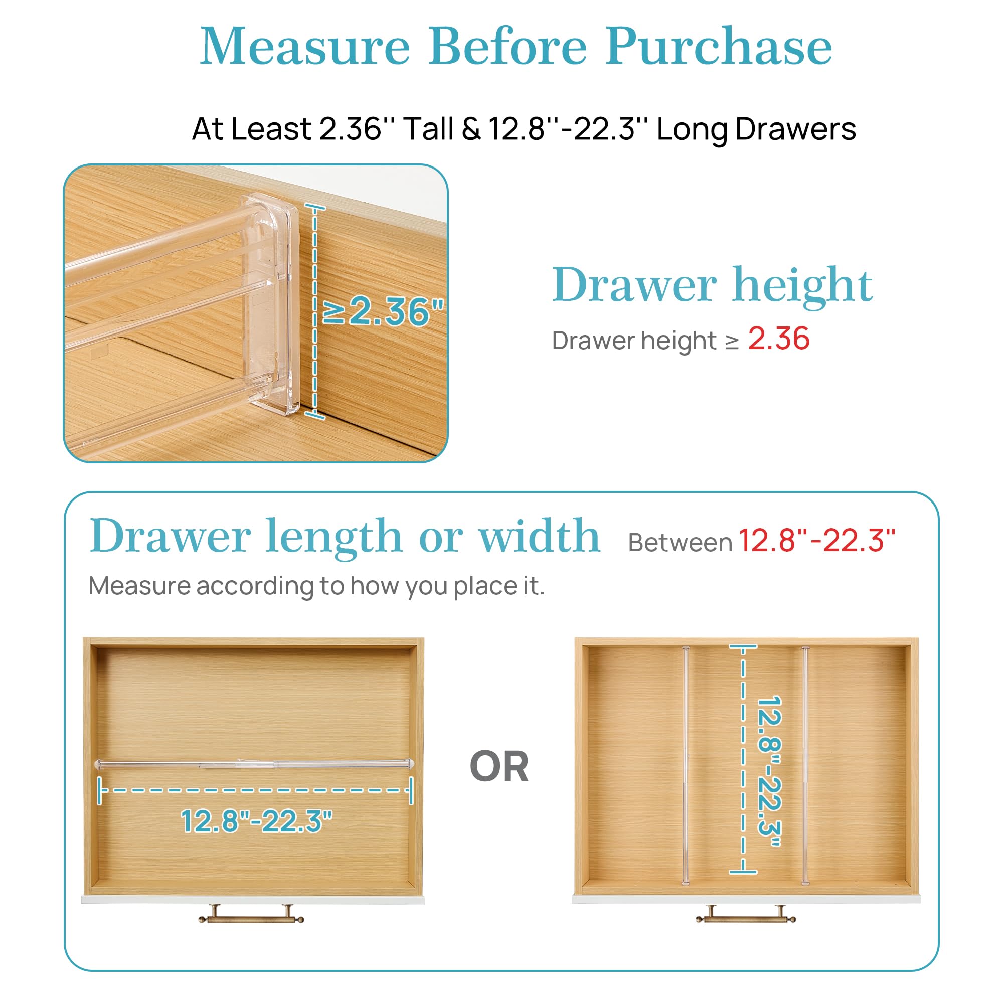 Vtopmart 8 Pack 6" Tall Upgrade Drawer Dividers for Big and Deep Drawer, 12.8"-22.3" Adjustable Expandable Dresser Drawer Organizer, Clear Plastic Separators for Dresser, Baby Supplies, Kitchenware