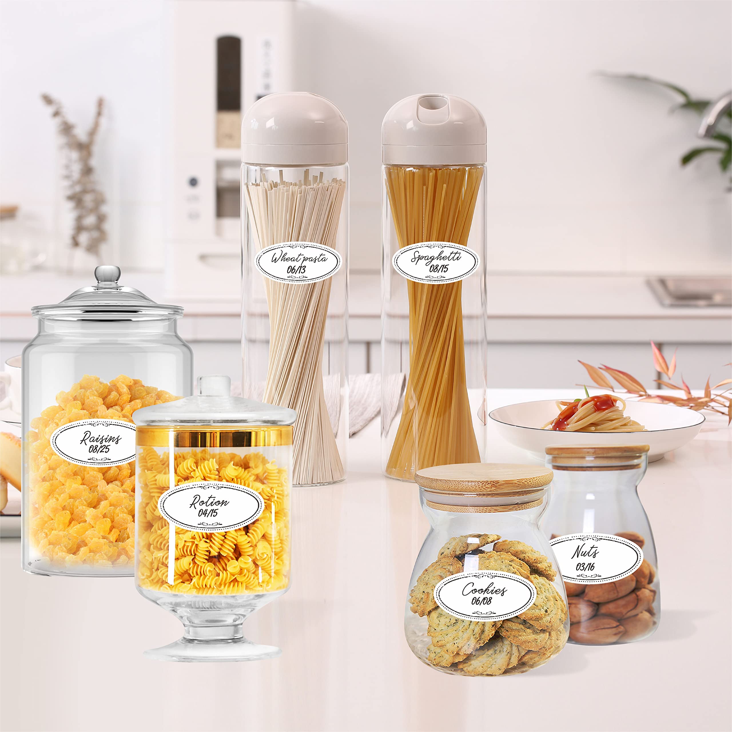 500 Removable Freezer Pantry Canning Labels Set Water Oil Resistant with Perforation Line for Food Containers Jars Kitchen Restaurant Storage Organization