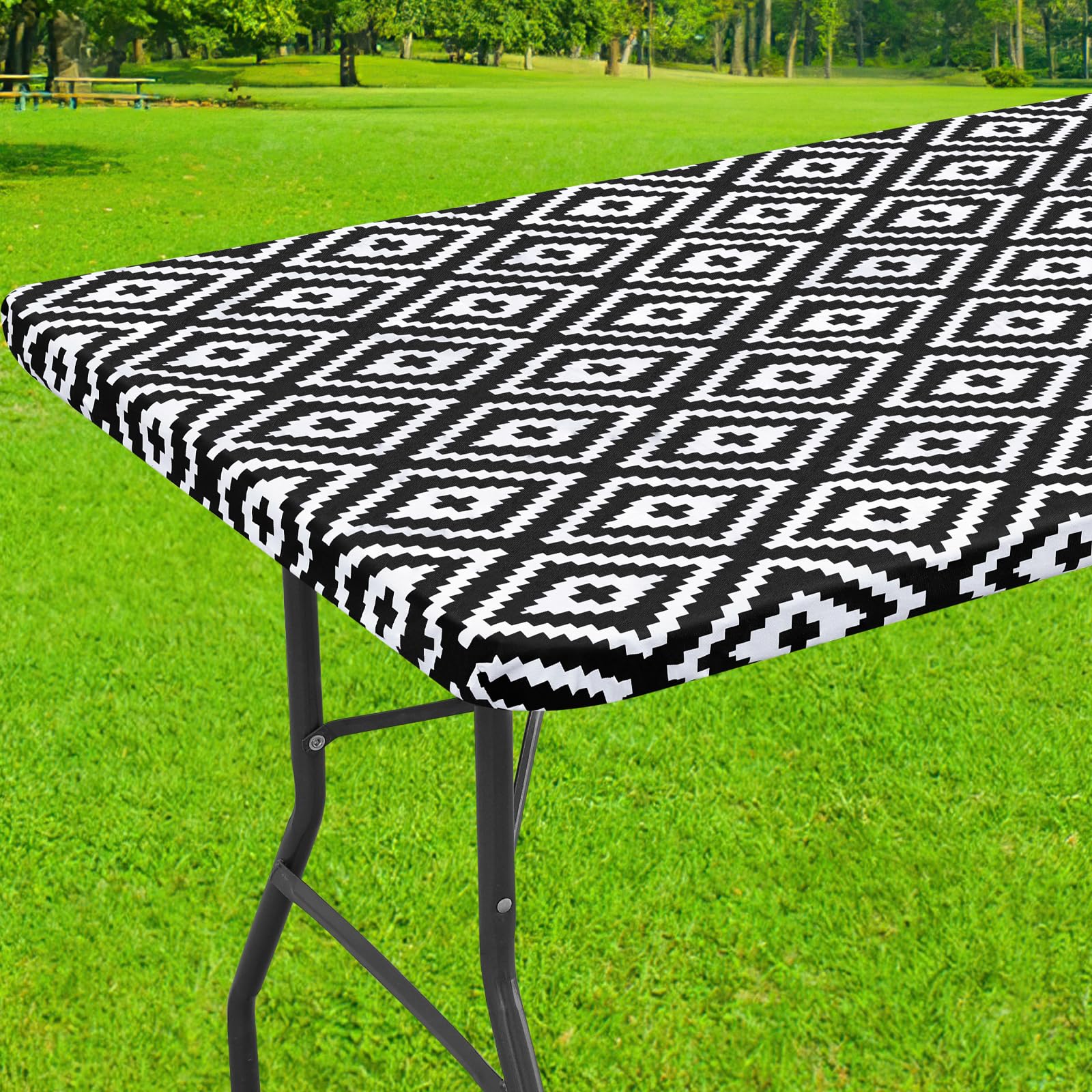 Smiry Rectangle Table Cloth Cover, Waterproof Elastic Fitted Picnic Tablecloth for 6 Foot Tables, Wipeable Flannel Backed Vinyl Tablecloths for Camping, Dining, Outdoor (Beige Wood, 30" x 72")