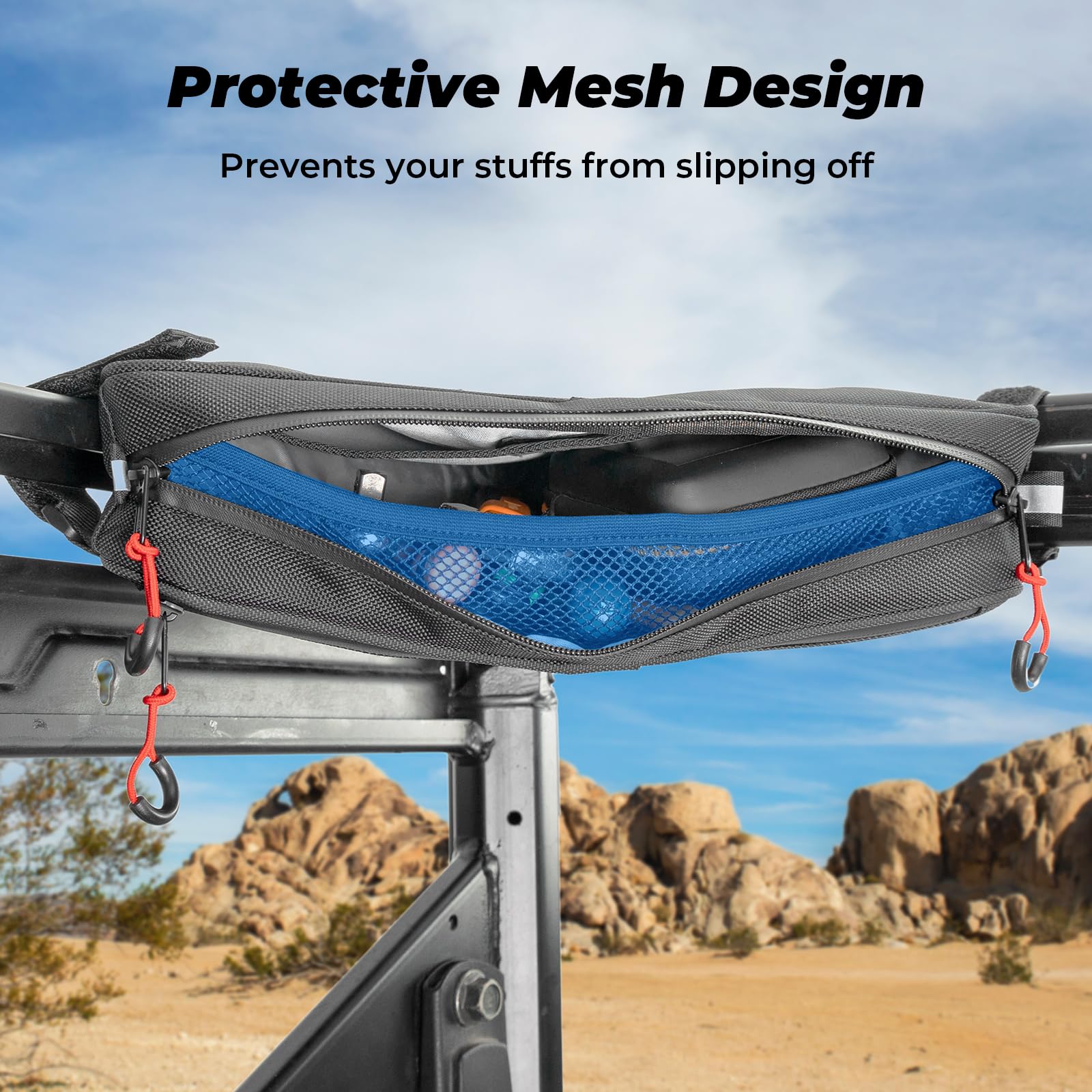 KEMIMOTO UTV Roll Bar Triangle Storage Bag, 2 Packs Water Resistant Universal Roof/Door/Side Armrest Bag Compatible with Most UTV, Road and Mountain Bikes