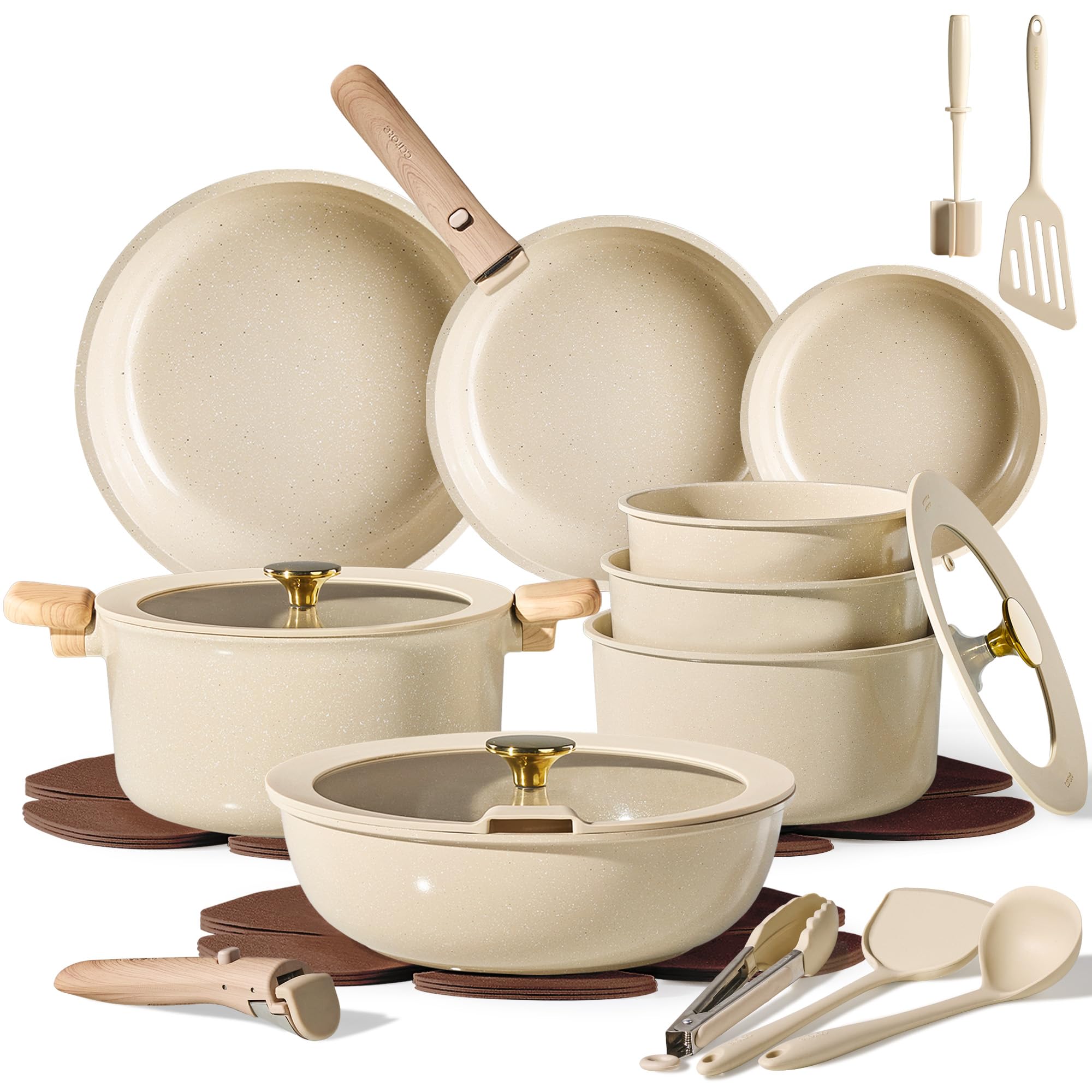 CAROTE 22PCS Pots and Pans set Non Stick, Ceramic Cookware Set, RV Kitchen Cooking Set Removable Handles, Oven Safe, Induction Coolware, Non-toxic Kitchen Cooking Set, PFAS and PFOA Free