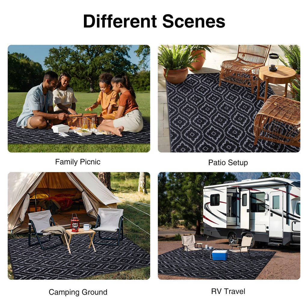 OLANLY Outdoor Rug 5x8 ft Waterproof, Reversible Outdoor Plastic Straw Rug, RV Mat, Indoor Outdoor Carpet Clearance for Patio, Camping, Balcony, Deck, Backyard, Grey & White