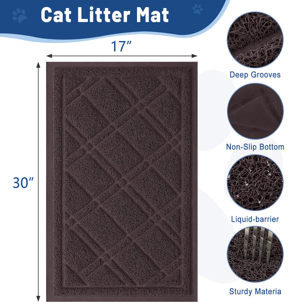 Smiry Cat Litter Box Mat 30x17, Non-Slip Water Resistant Litter Trapping Mat, Easy Clean Less Waste and Urine-Locking Cat Carpet for Indoor, Grey