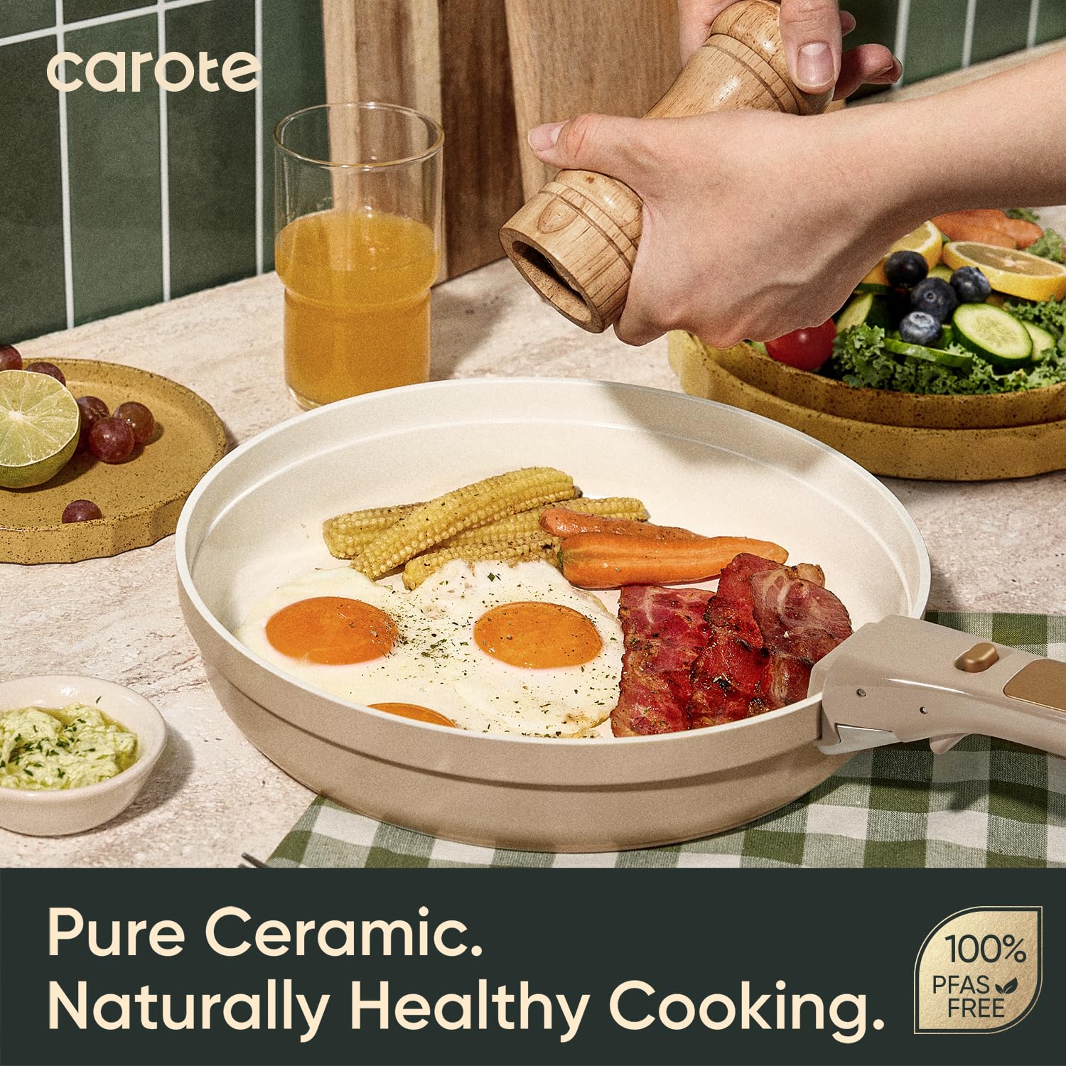 CAROTE 19pcs Pots and Pans Set Non Stick, Nonstick Cookware Set Detachable Handle, Induction Kitchen Cooking Sets with Removable Handle, RV Kitchen, Oven Safe, Taupe