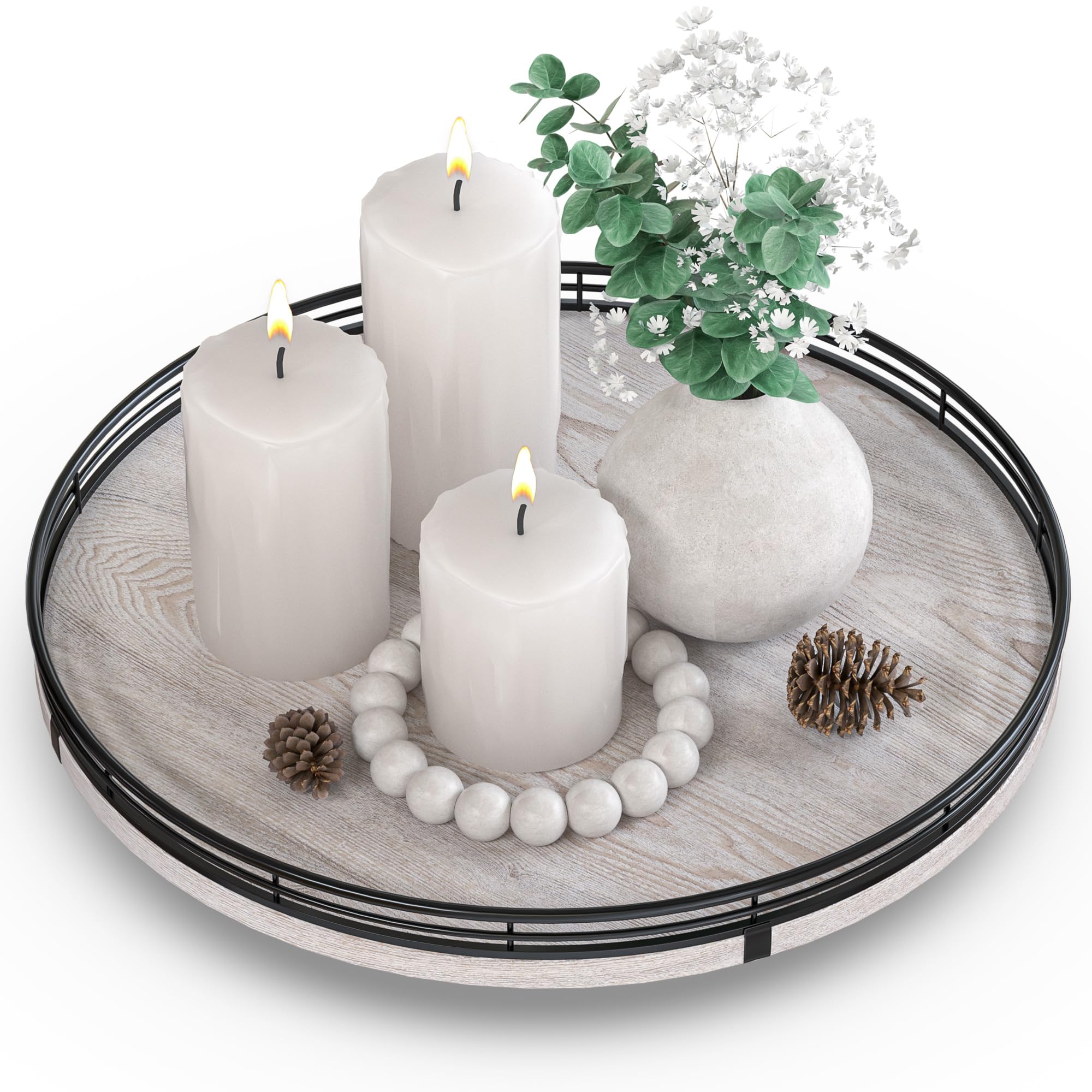 Farmhouse Oak 9" Lazy Susan Turntable Organizer for Cabinet, Round Wooden Lazy Susan Organization and Storage for Dining Table, Pantry, Kitchen, Countertop, Cupboard,Home Decor, Walnut Wood