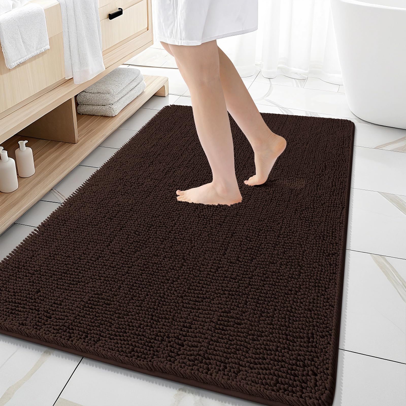 OLANLY Bathroom Rugs 30x20, Extra Soft Absorbent Chenille Bath Rugs, Rubber Backing Quick Dry, Machine Washable Bath Mats for Bathroom Floor, Tub and Shower, Home Decor Accessories, Grey