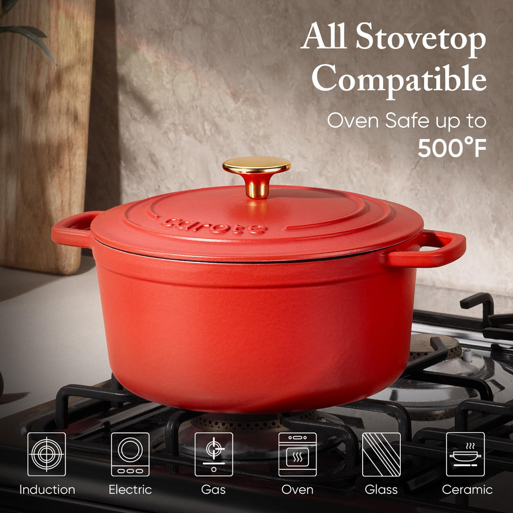 CAROTE 7QT Enameled Cast Iron Dutch Oven Pot with Lid, Heavy-Duty Dutch Ovens for Sourdough Bread Baking, Braising, Stews, Roasting, Healthy & Non-Toxic, Dual Handles, All Stovetop Compatible, Oven Safe up to 500° F, Cream White