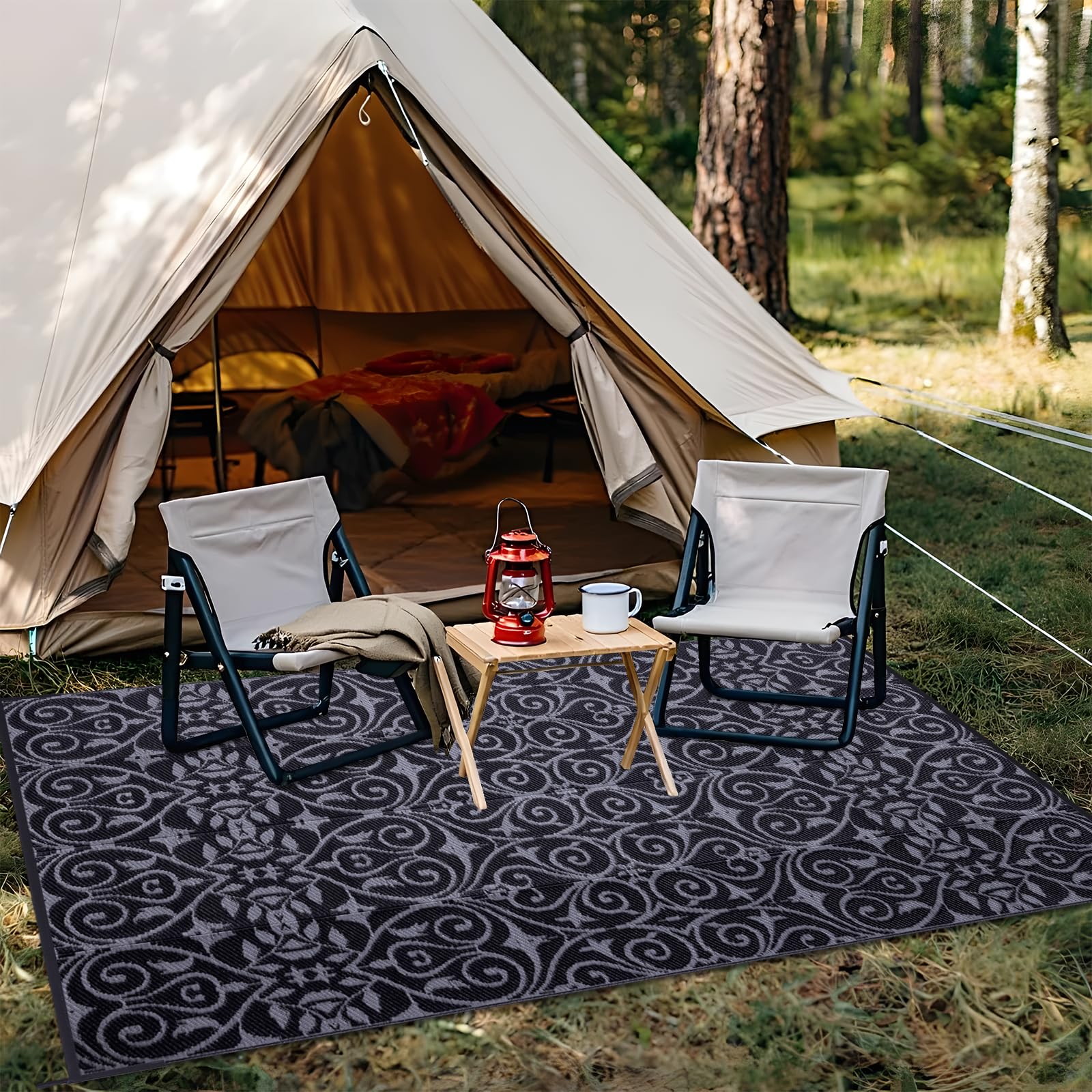 OLANLY Outdoor Rug 5x8 ft Waterproof, Reversible Outdoor Plastic Straw Rug, RV Mat, Indoor Outdoor Carpet Clearance for Patio, Camping, Balcony, Deck, Backyard, Grey & White