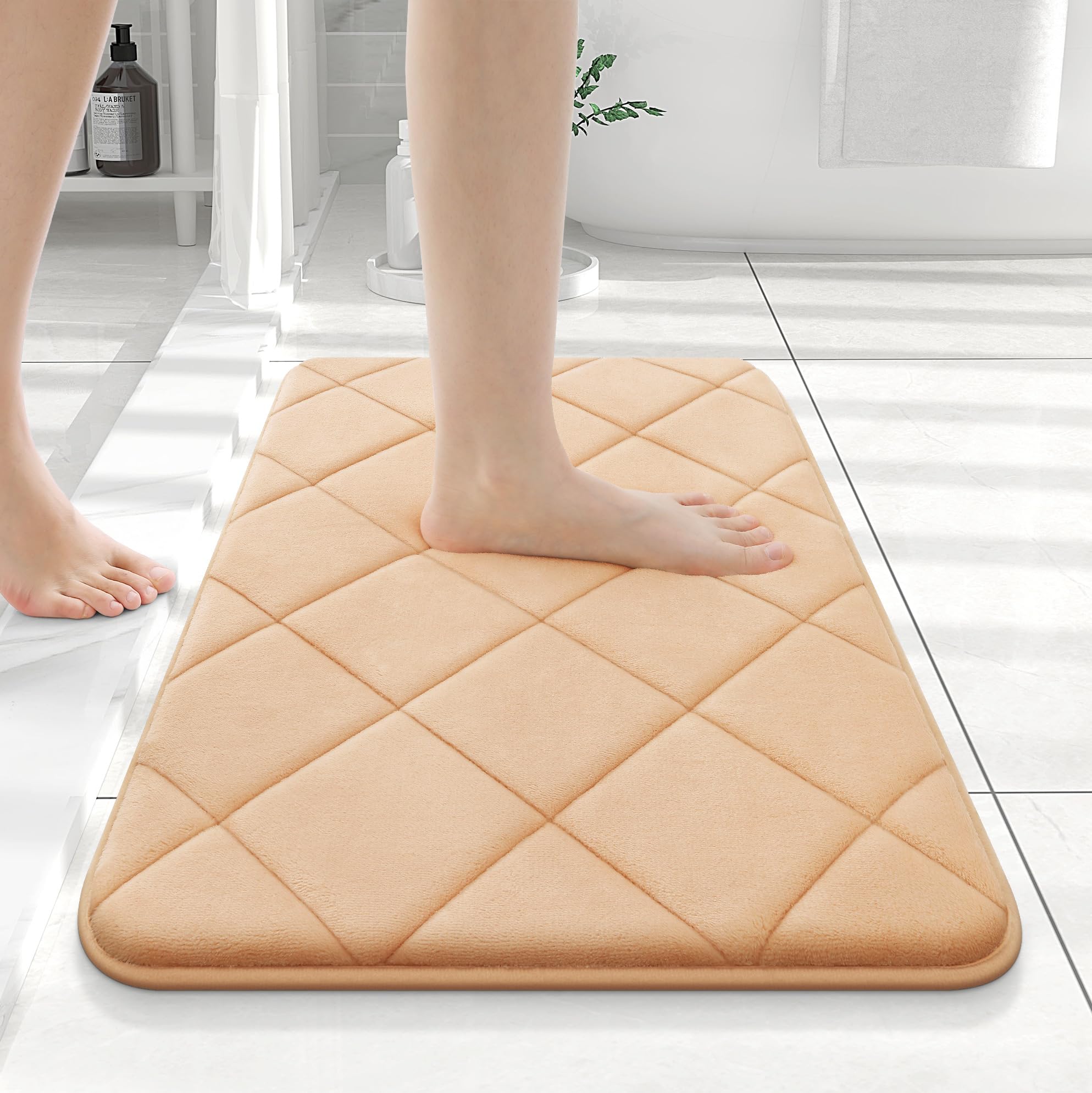 OLANLY Memory Foam Bath Mat 30x20, Ultra Soft and Absorbent Bathroom Rugs, Machine Washable, Comfortable Bath Carpet for Bathroom Floor, Tub and Shower, Black