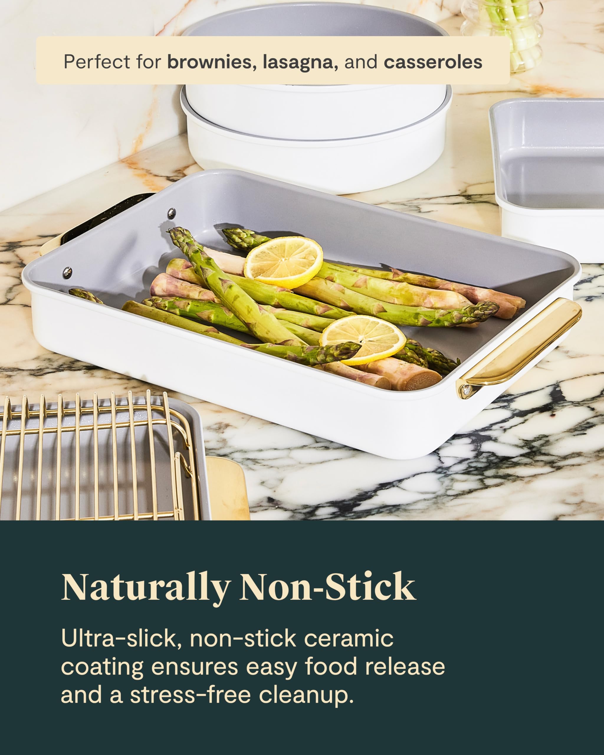 Caraway Non-Stick Ceramic 9”x13” Rectangle Pan - Naturally Slick Ceramic Coating - Non-Toxic, PTFE & PFOA Free - Perfect for Brownies, Lasagnas, and More - Cream
