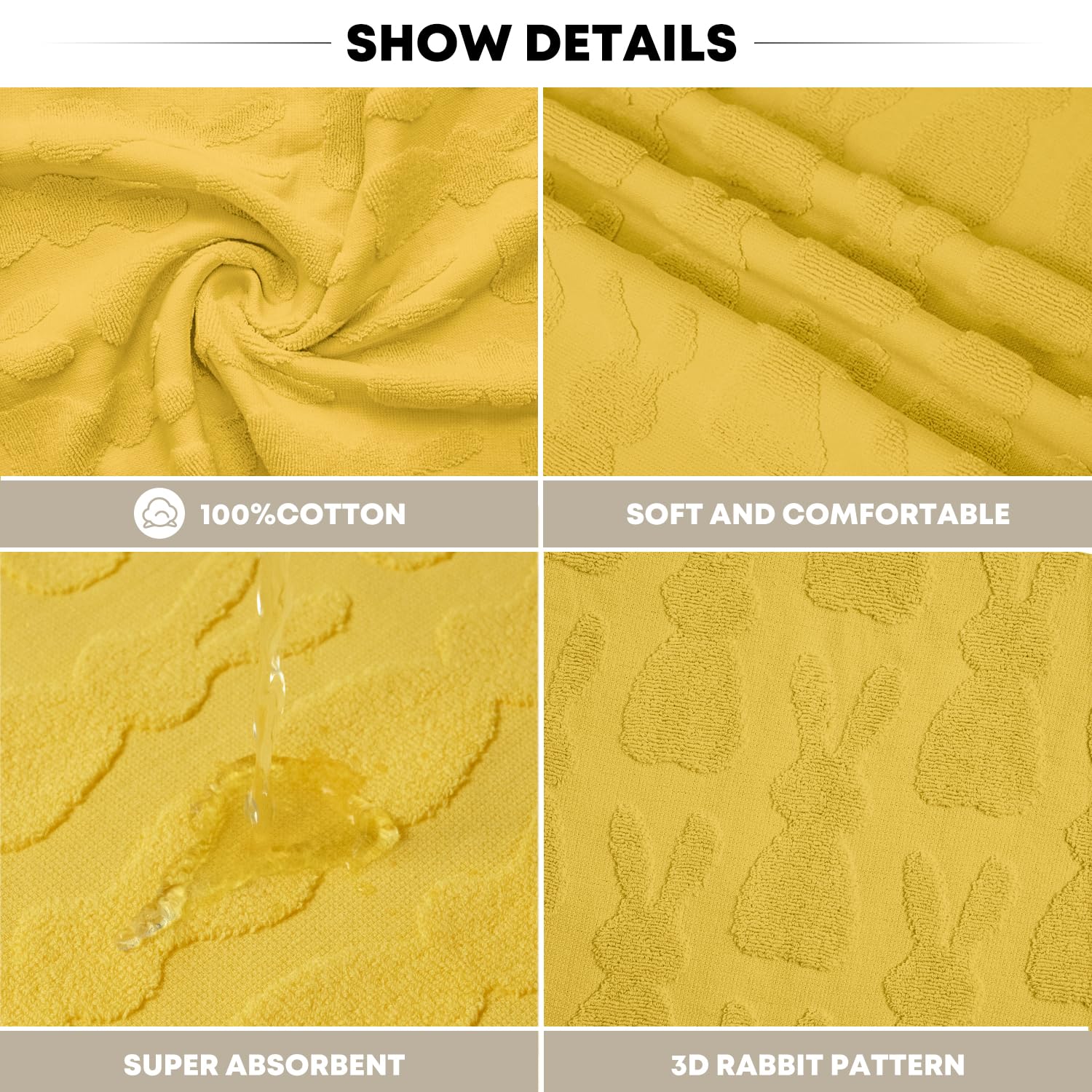 Artoid Mode 2 Pcs Beige 3D Rabbit Jacquard Easter Hand Towels for Bathroom, 100% Cotton Soft Absorbent Bathroom Decor Towels, 13.7 x 29.5 Inch