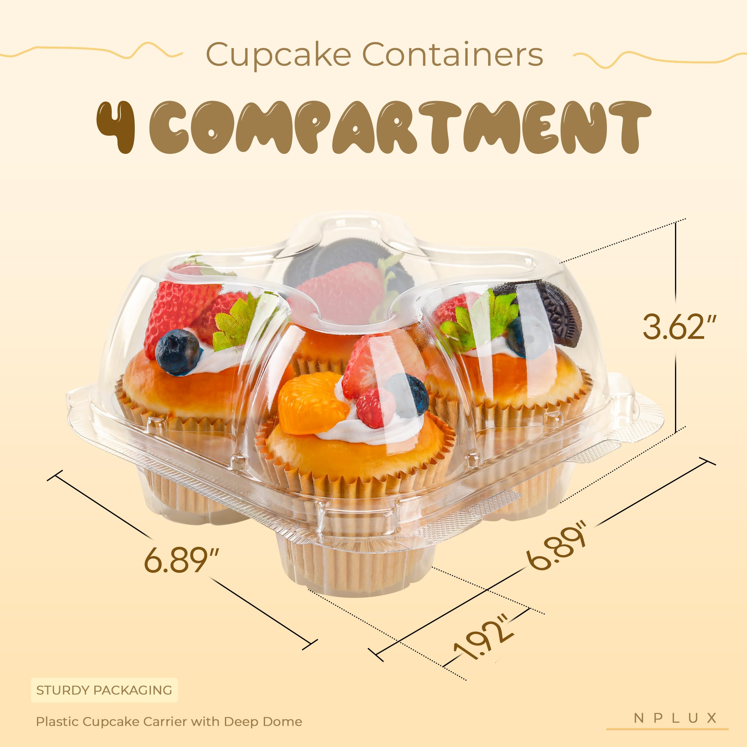 4 Compartment Cupcake Containers 20 Pack Cupcake Holder with Connected Airtight Lid Cupcake Boxes for 80 Cupcakes Muffins, BPA Free, Standard Size