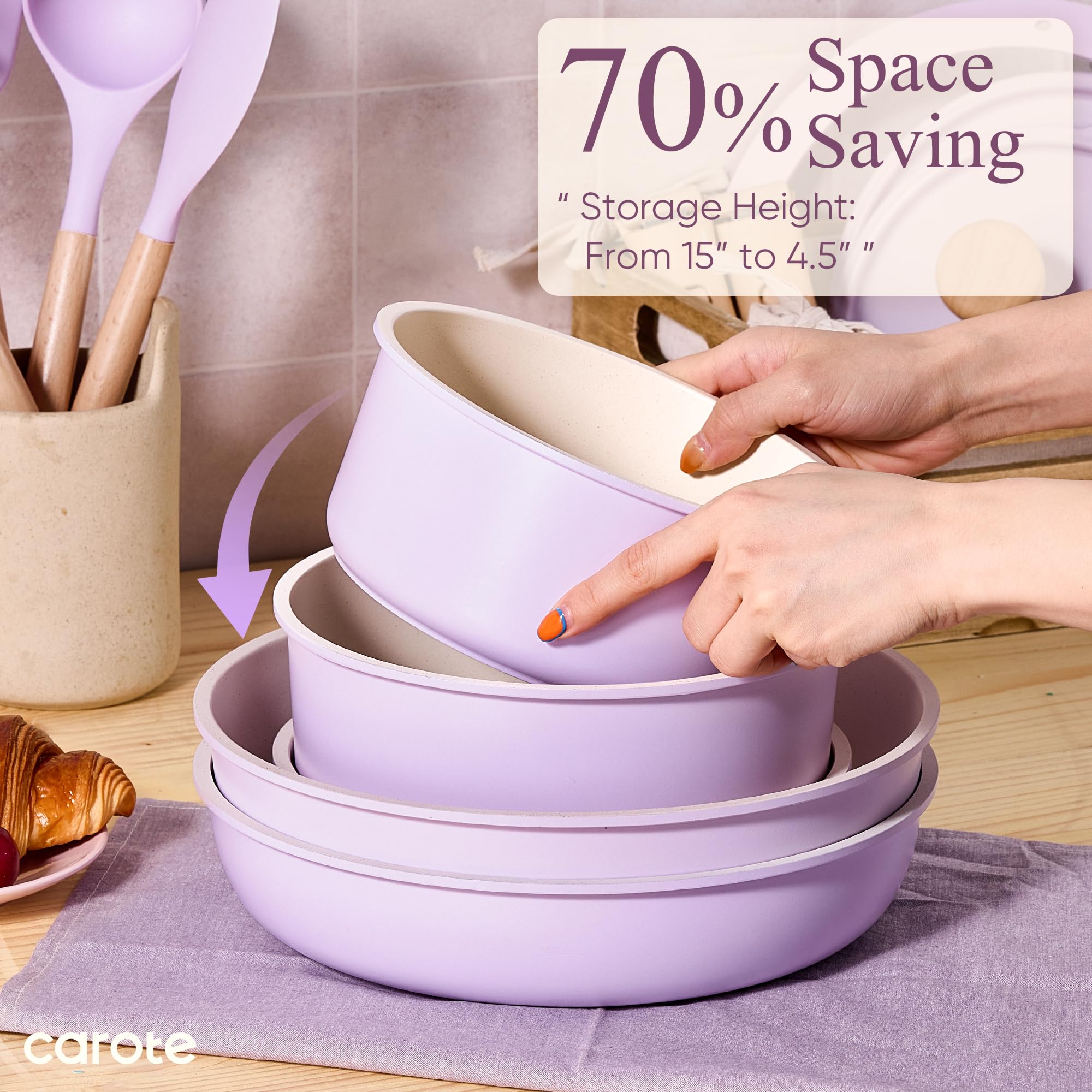 CAROTE Pots and Pans Set, Nonstick Cookware Set Detachable Handle, 19pcs Induction Kitchen Cookware Sets Non Stick with Removable Handle, RV Cookware Set, Oven Safe, Sage Green