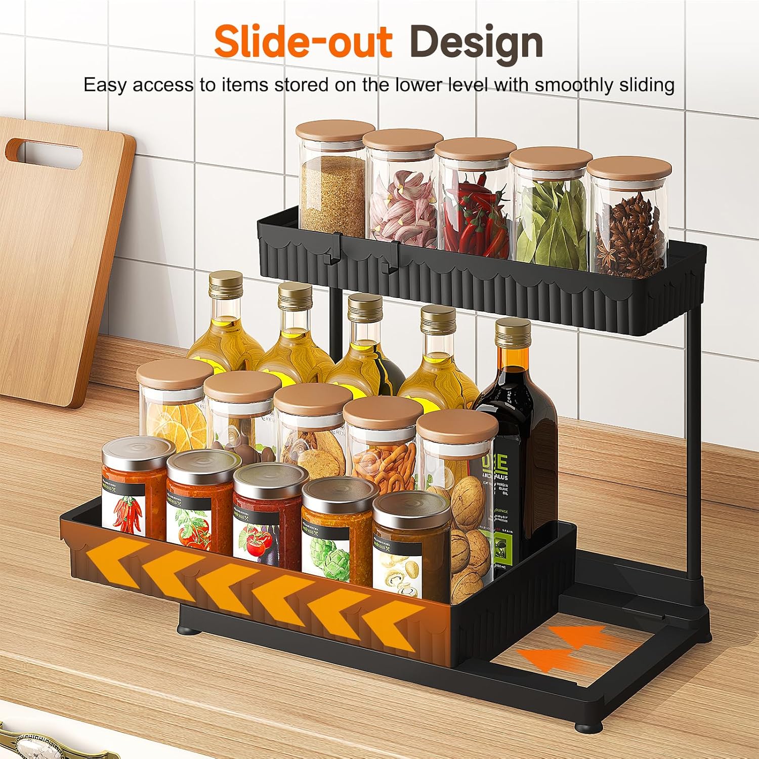 3 Tier Wooden Fruit Basket with 2 Mobile Banana Holders, 3 Pack L-Shaped Pull Out Under Sink Organizers