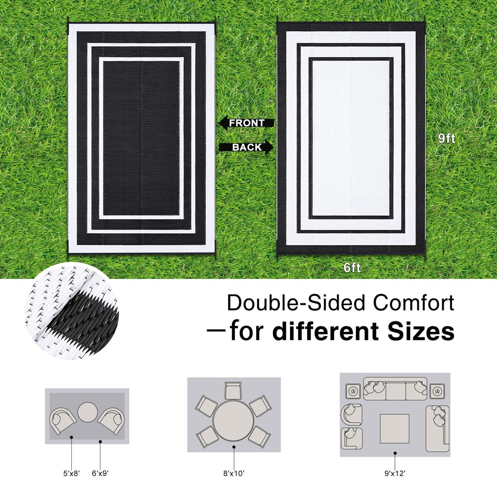 OLANLY Outdoor Rug 5x8 ft Waterproof, Reversible Outdoor Plastic Straw Rug, RV Mat, Indoor Outdoor Carpet Clearance for Patio, Camping, Balcony, Deck, Backyard, Grey & White