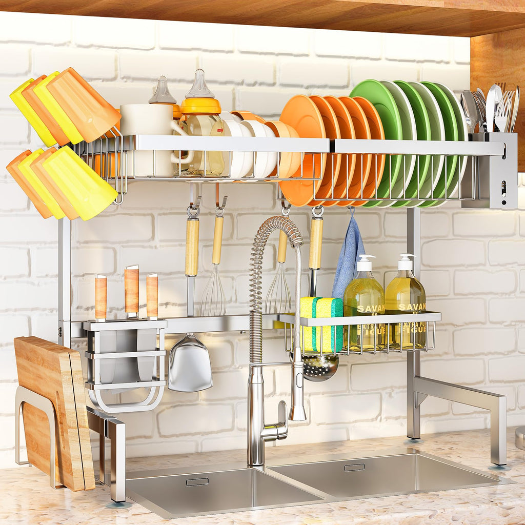 SNTD Over The Sink Dish Drying Rack - Adjustable Dish Rack for Kitchen Counter, Metal (Black)