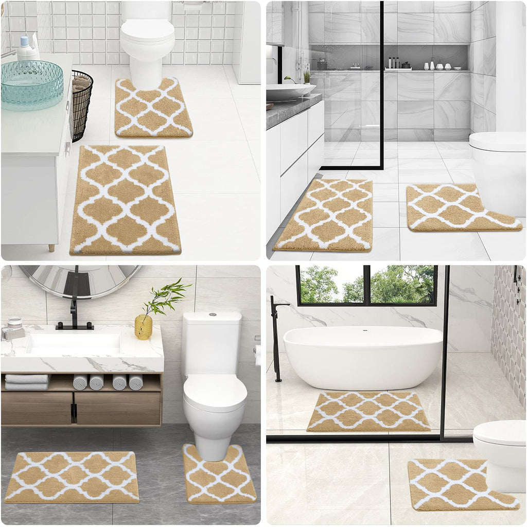 OLANLY Bathroom Rugs Set 2 Piece, Microfiber Bath Shower Mat and U-Shaped Toilet Rug, Machine Wash Dry, Non-Slip Absorbent Shaggy Bath Mats for Tub, Shower and Bathroom (30"x20"+24"x20", Grey)