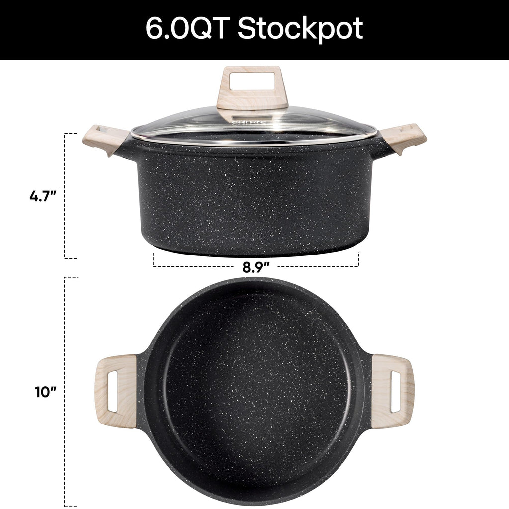CAROTE 6 Qt Nonstick Stock Pot with Lid Soup Pot, 6 Quart Casserole with Lid, Easy to Clean Non Stick Cooking Pot Cookware PFOA Free, White Granite
