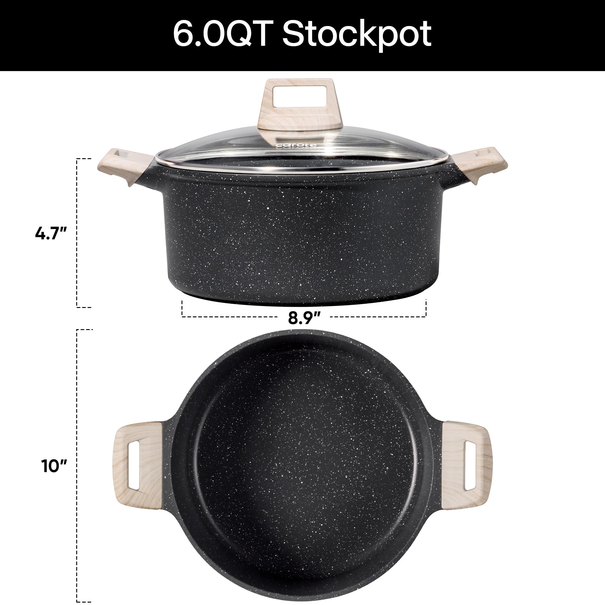 CAROTE 6 Qt Nonstick Stock Pot with Lid Soup Pot, 6 Quart Casserole with Lid, Easy to Clean Non Stick Cooking Pot Cookware PFOA Free, White Granite