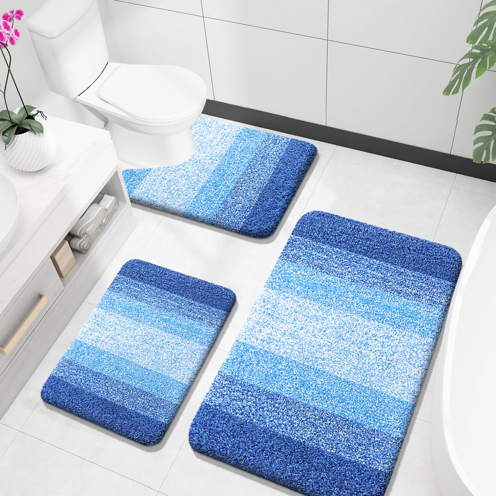 OLANLY Bathroom Rugs Sets 3 Piece, Soft Absorbent Microfiber Bath Mats and U-Shaped Contour Toilet Rug, Machine Wash Dry, Plush Shaggy Bath Mat Set for Bathroom (30"x20"+24"x16"+24"x20", Grey)