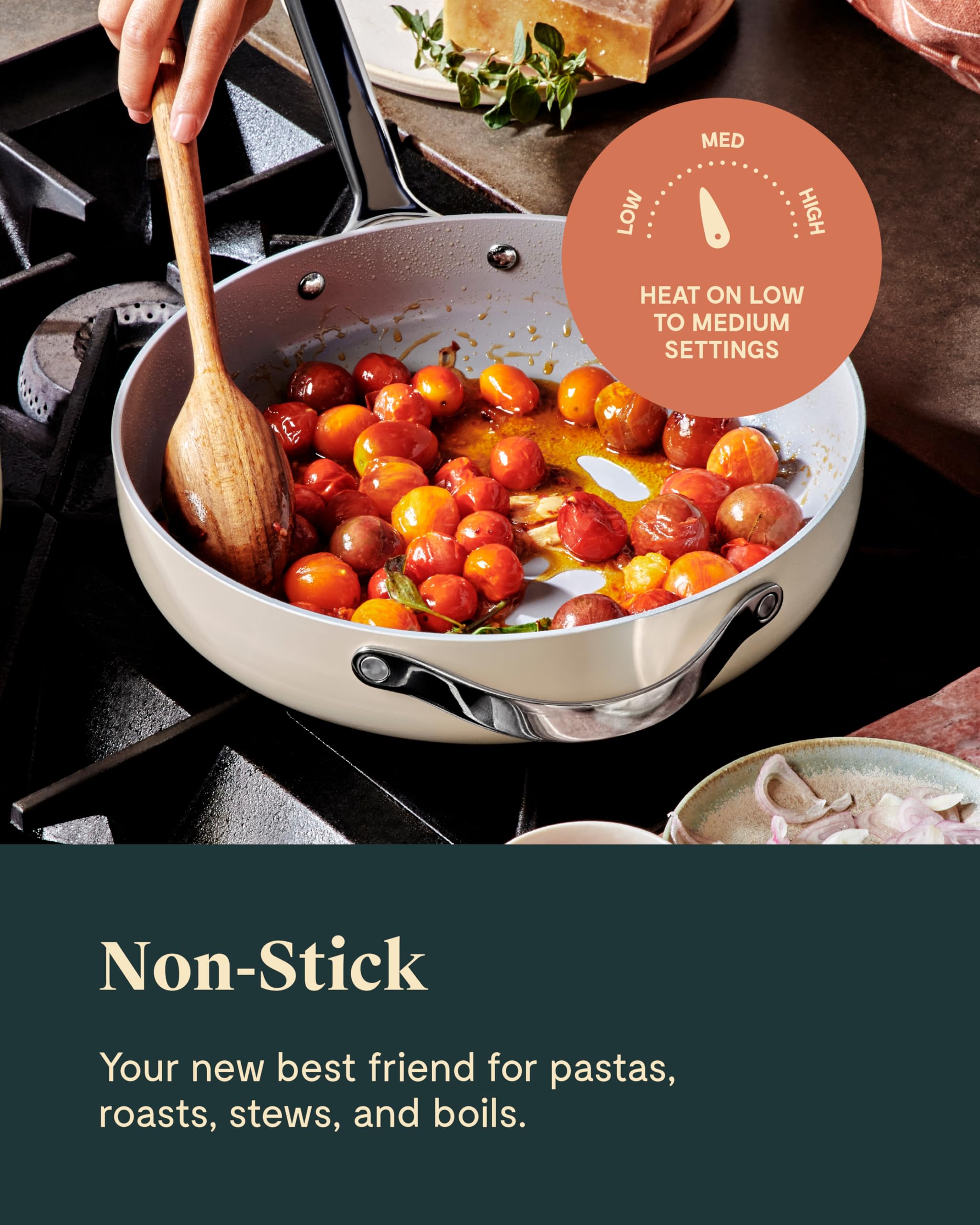 Caraway Nonstick Ceramic Sauté Pan with Lid (4.5 qt, 11.8") - Non Toxic, PTFE & PFOA Free - Oven Safe & Compatible with All Stovetops (Gas, Electric & Induction) - Cream